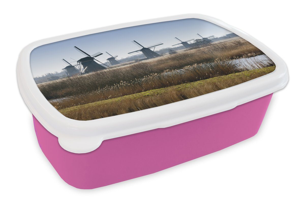MuchoWow Lunchbox Mühlen von Brotdose Kunststoff, Snackbox, (2-tlg), Brotbox für Kunststoff rosa Kinderdijk, Mädchen, Kinder, Erwachsene