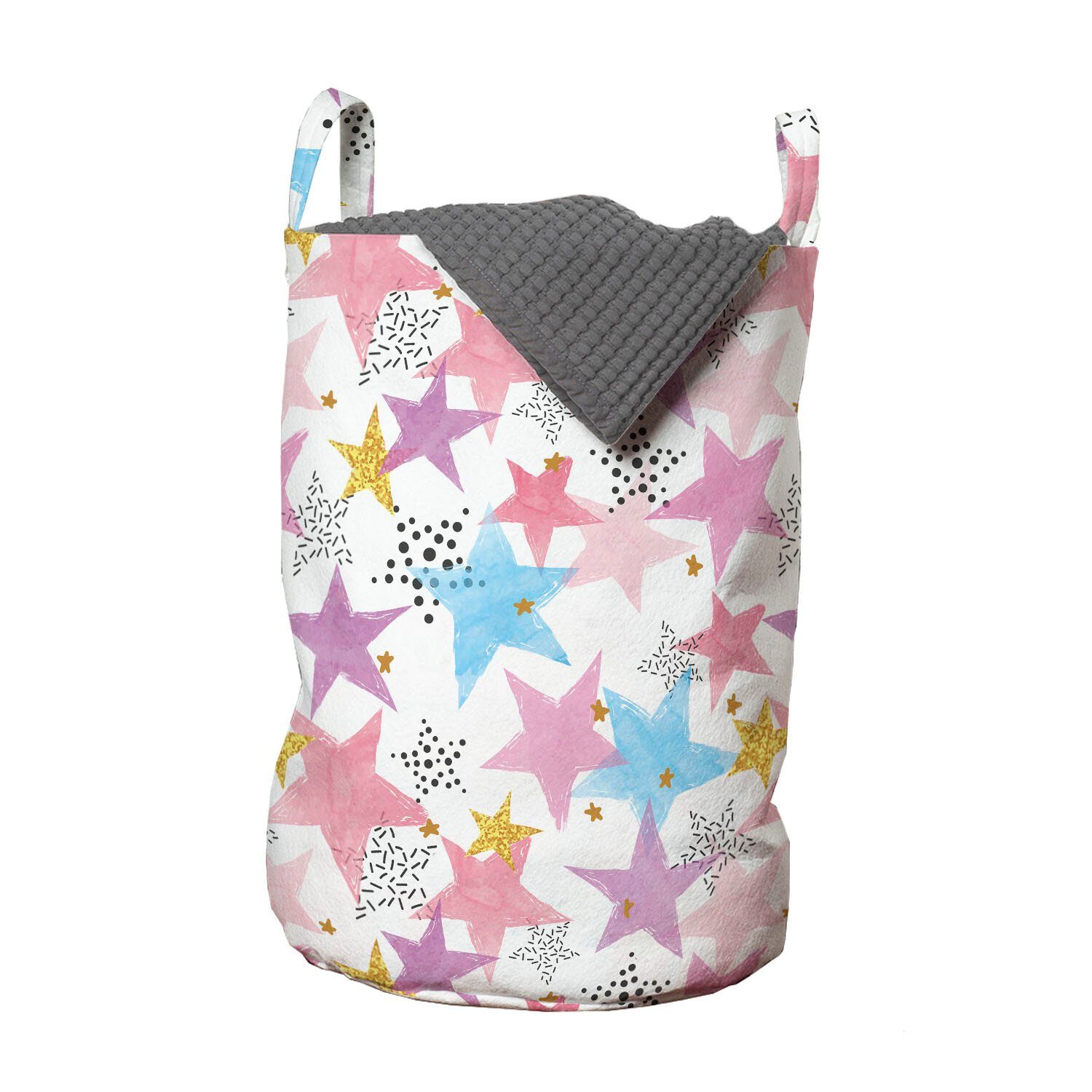 Kordelzugverschluss Abakuhaus Wäschesäckchen Wäschekorb mit Sterne Waschsalons, Griffen Punkt-Streifen Aquarell für