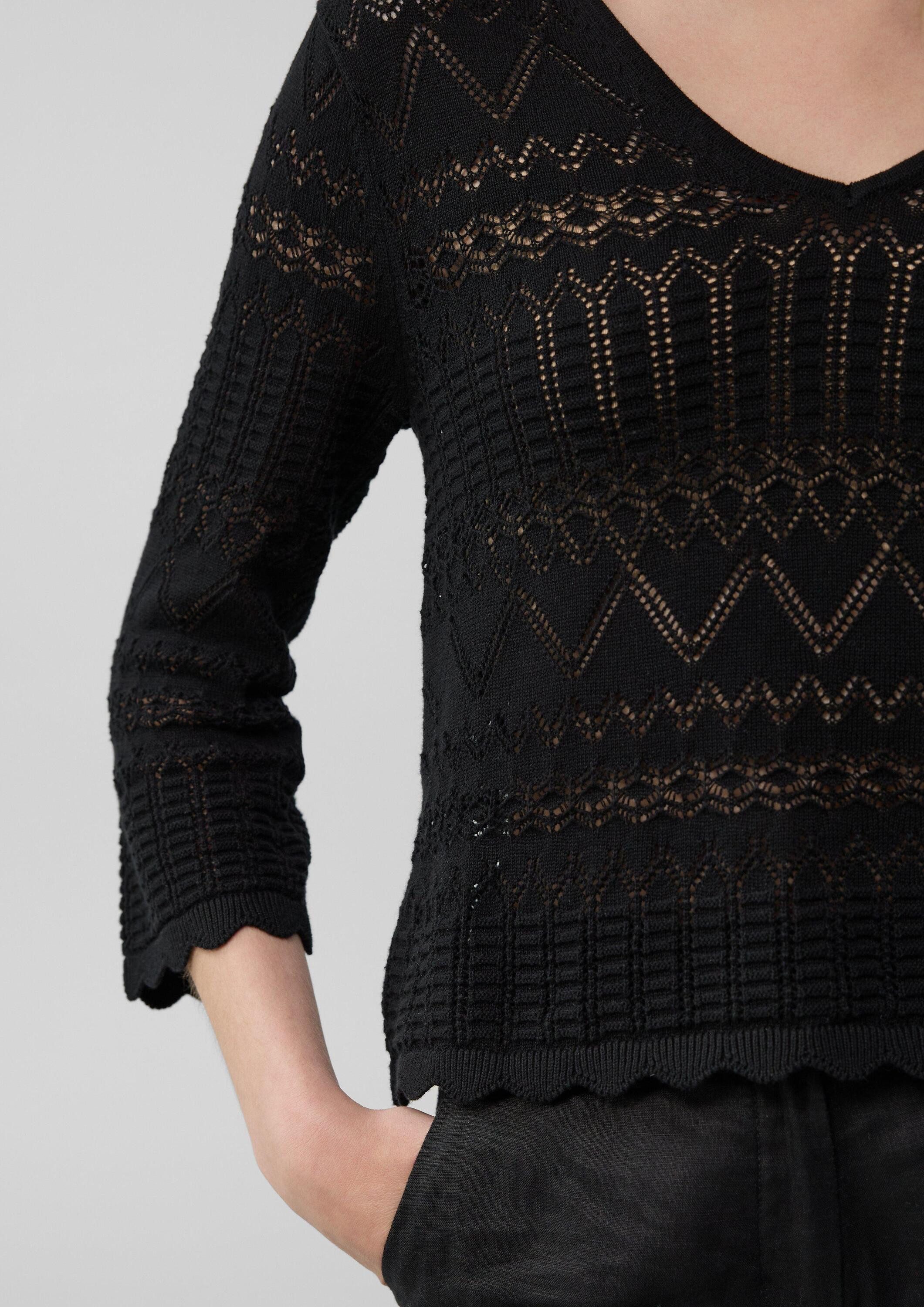 s.Oliver 3/4 Arm-Pullover Strickpullover Ajour-Strickpullover mit 3/4-Ärmeln