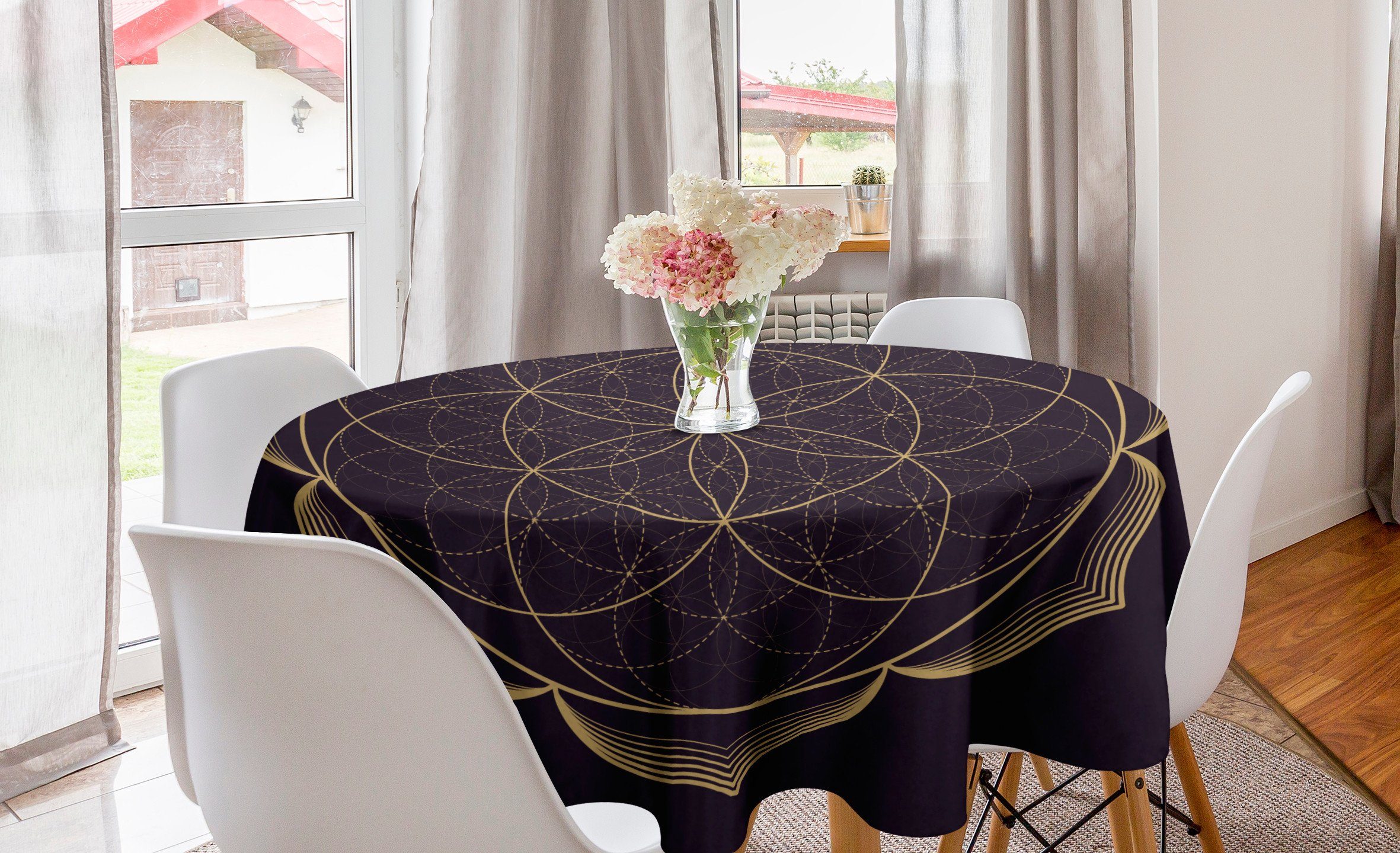 Abakuhaus Tischdecke Kreis Tischdecke Abdeckung für Esszimmer Küche Dekoration, Mandala Geometrie-Kunst-Blume
