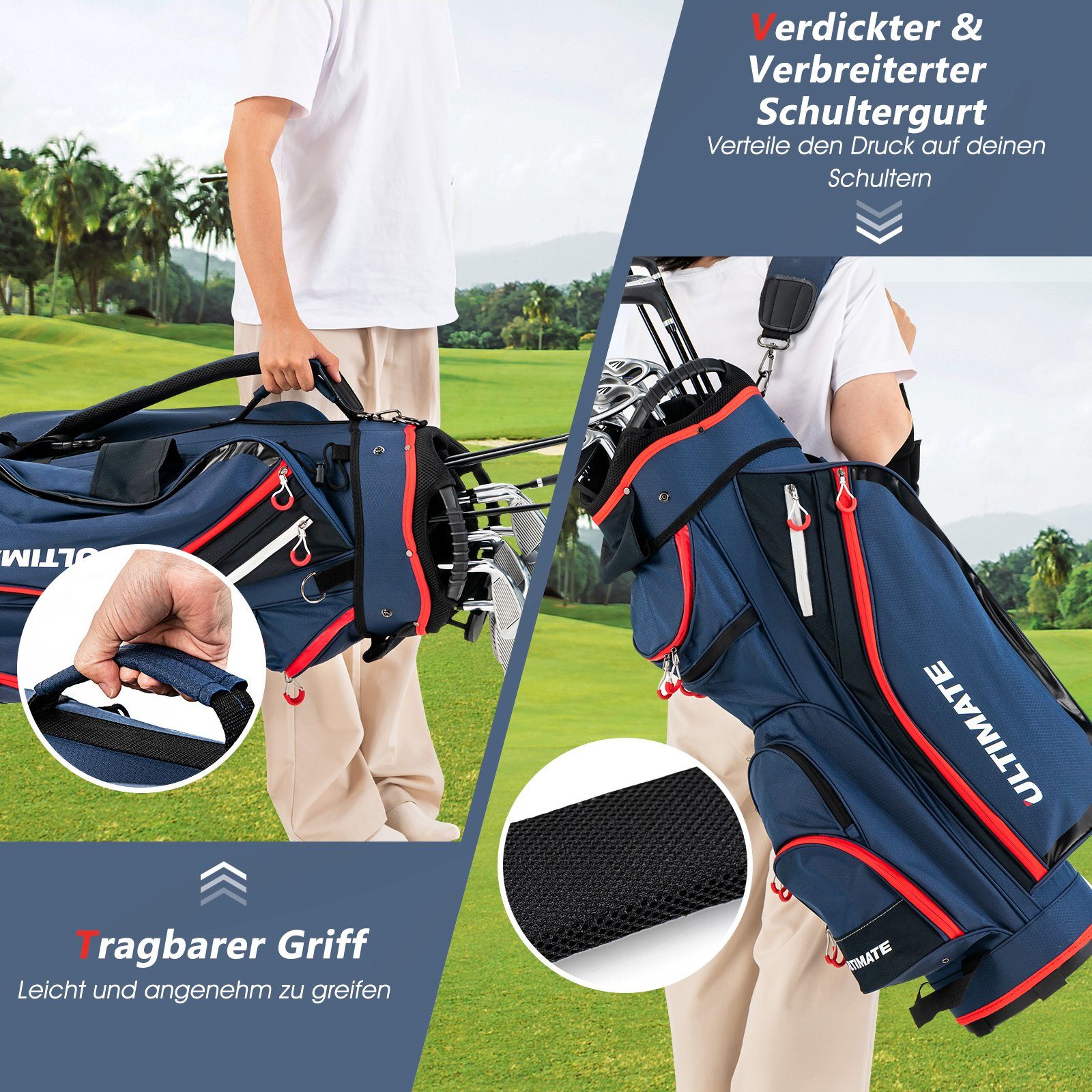 COSTWAY Golftrolley + Golfbag, 1-tlg., mit 8 Taschen & Getränkekühltasche