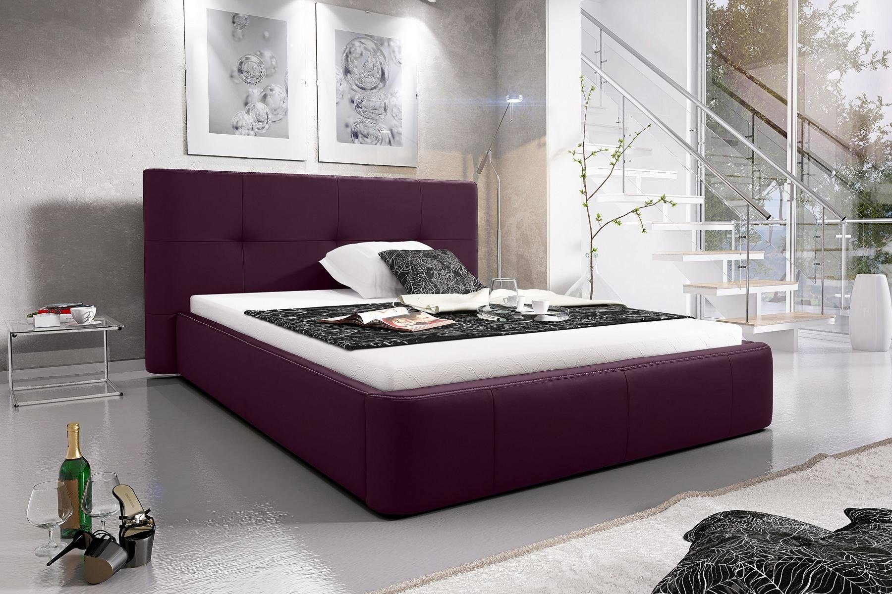 Betten Bett, Doppel Leder Hotel Bett JVmoebel Schlaf Design Lila Luxus Polster Zimmer