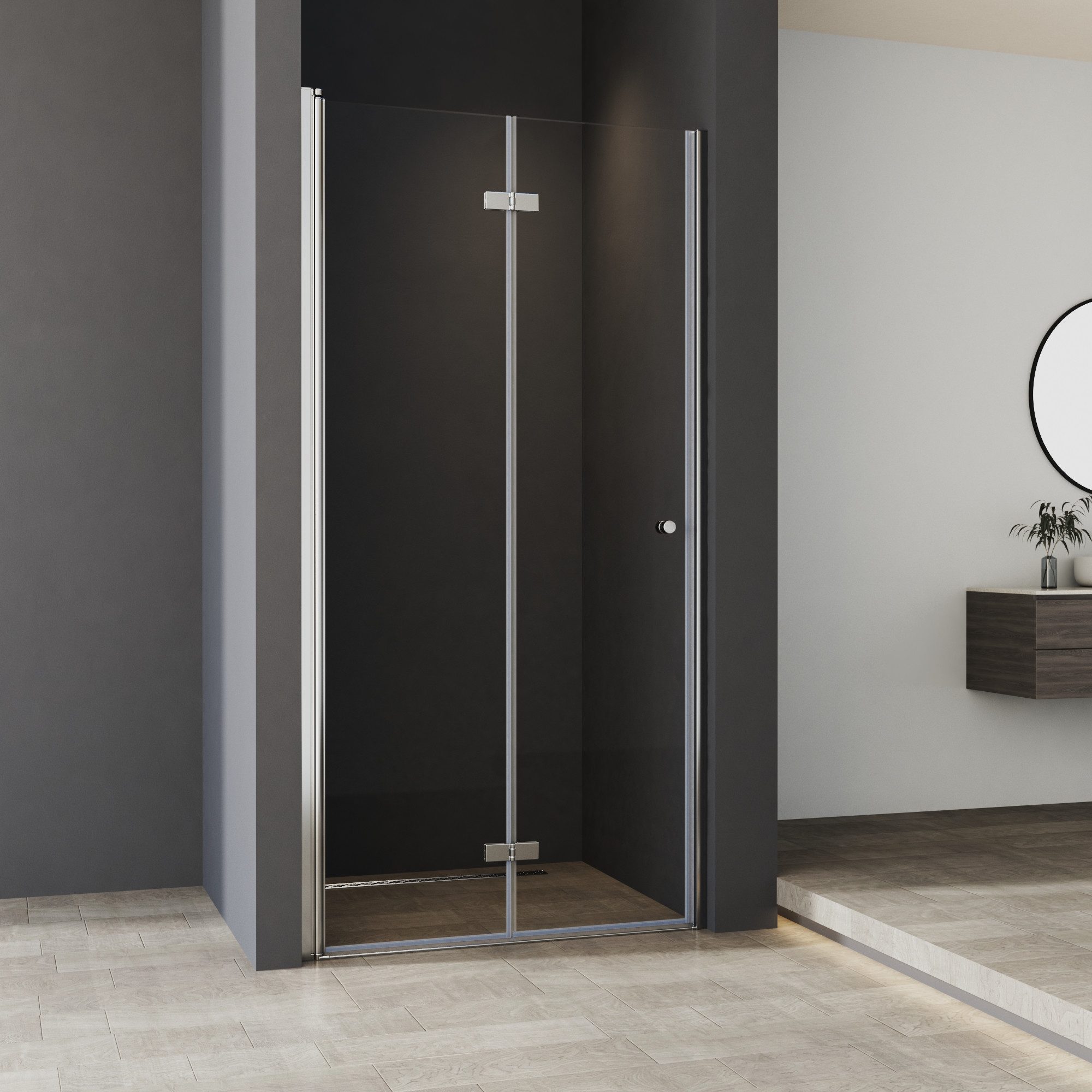 Hopibath Dusch-Falttür Nischentür Dusche Drehtür H:185cm, 75x185 cm, 5mm Sicherheitsglas, (180º Falttür, mit Alu-Bodenleiste & Magnetdichtleisten) B:120/100/90/80/75cm