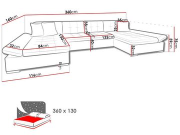 MIRJAN24 Wohnlandschaft Alia Premium, mit 2 Bettkasten und Schlaffunktion, mit Regulierbare Armlehnen, U-Form Ecksofa, Sofa Couch Wohnlandschaft