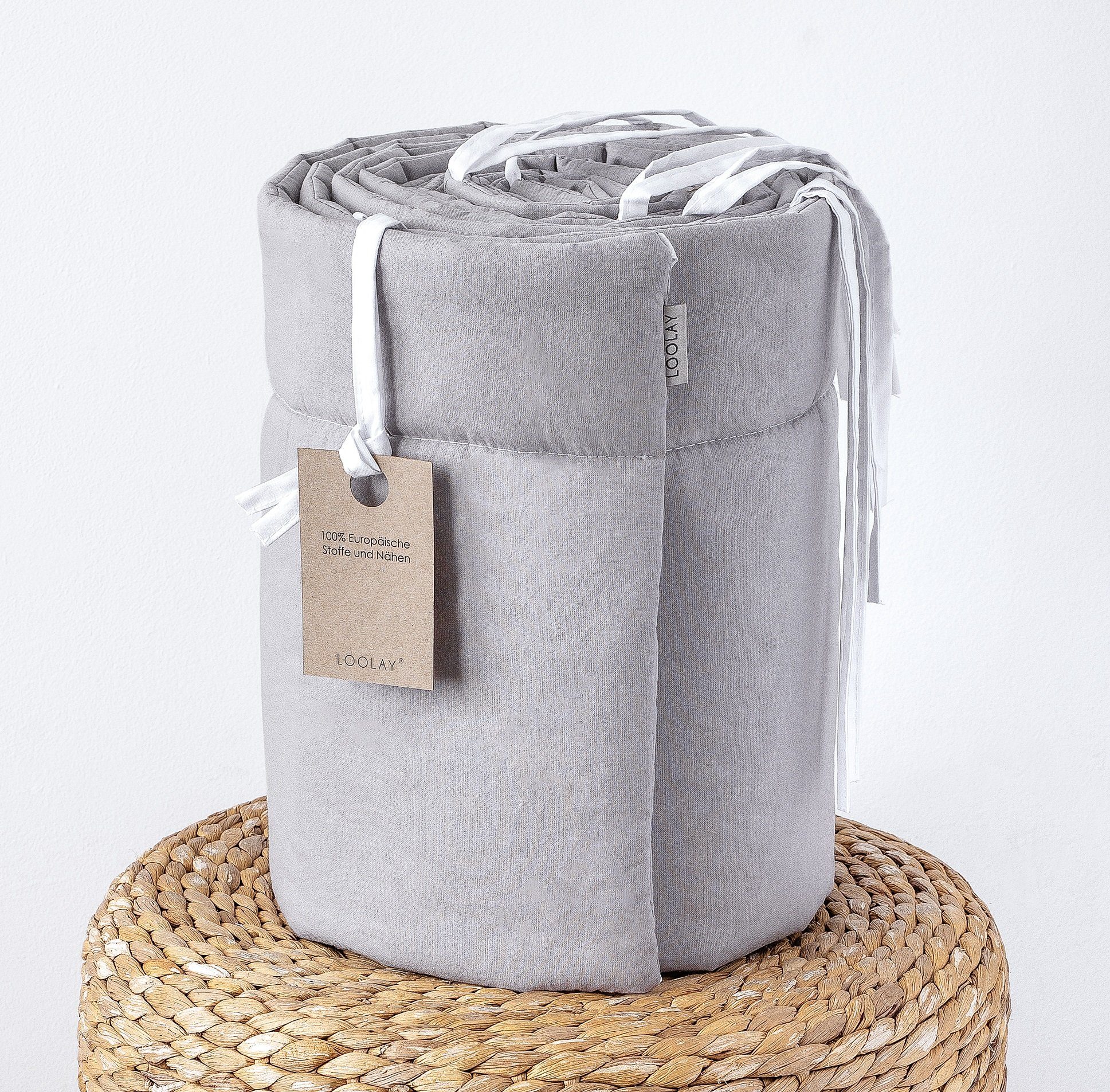 Loolay Bettnestchen BEIGE, GRAU, WEIß, ROSA Babybett BETTUMRANDUNG 420, 360, 210, 180x30cm, (Babynest Babyausstattung Kopfschutz Bettwäsche für Baby, 100% Baumwolle Babybett Bettschutzgitter Umrandung), LOOLAY® - 100% Europäische Stoffe und Kleinserien-Nähen!