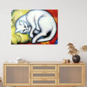 Posterlounge Poster Franz Marc, Die weiße Katze (Kater auf gelbem Kissen), Wohnzimmer Malerei