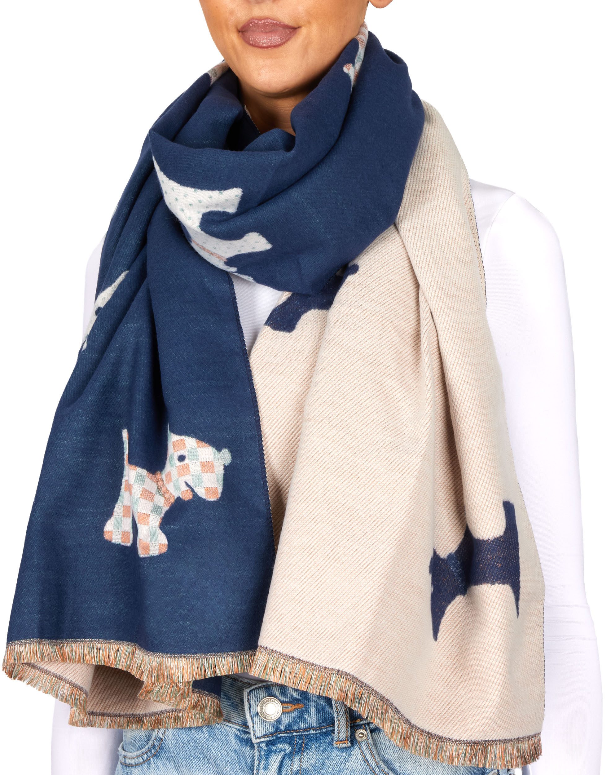 BRUBAKER Schal Cashmirillo Damen Schal mit Hunde Muster - Warm und Kuschelig, (Herbstschal Winterschal, 1-St. Weiches Kaschmir-Gefühl), Damenschal für Herbst und Winter