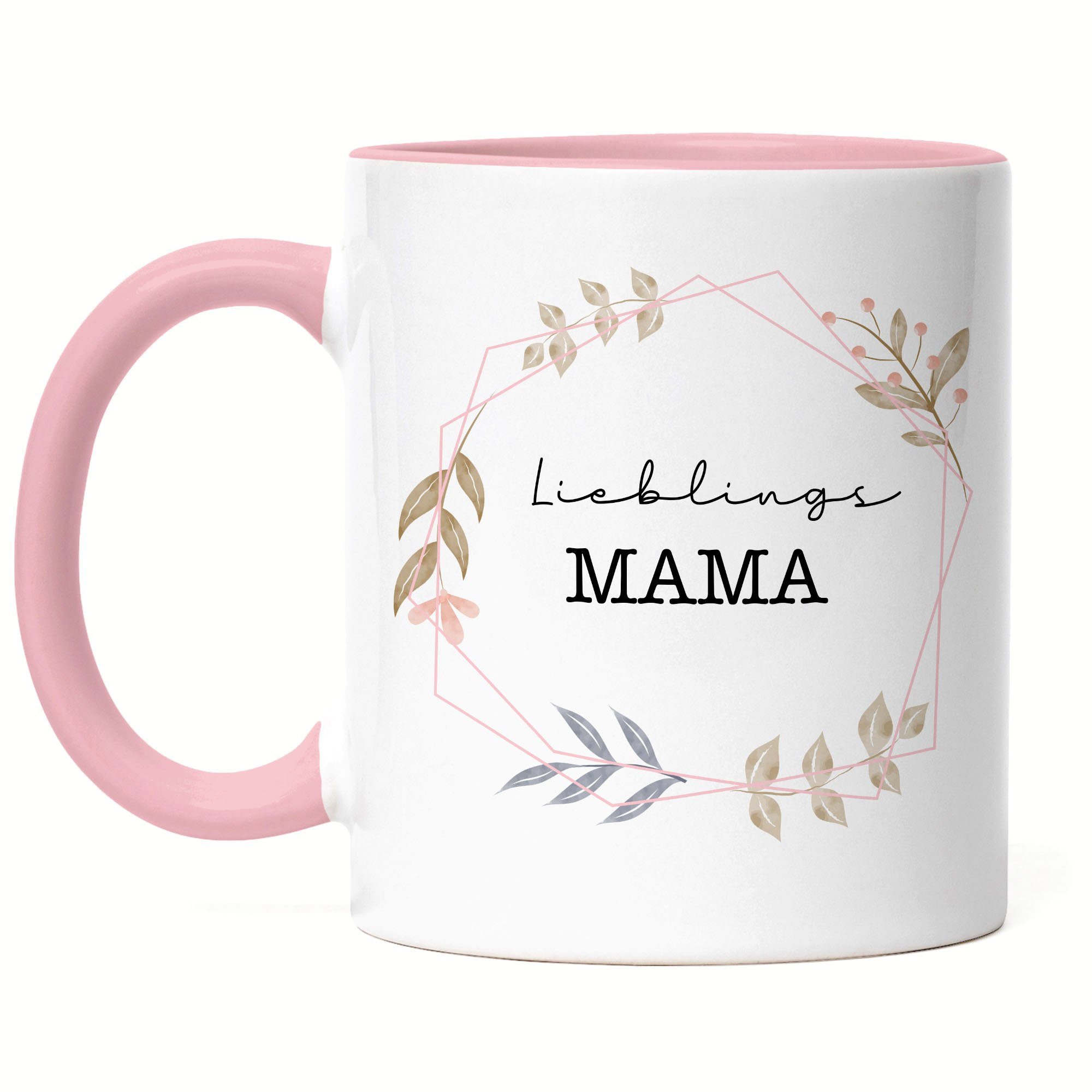 Hey!Print Tasse Lieblingsmama Tasse Liebe Blumenmotiv Geschenkidee Muttertag Geburtstag Rosa