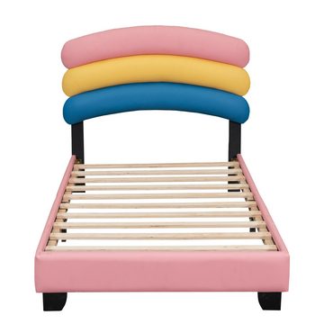 Ulife Kinderbett Polsterbett Gästebett Einzelbett Jungen- und Mädchenbett, Regenbogenform, 90*200cm