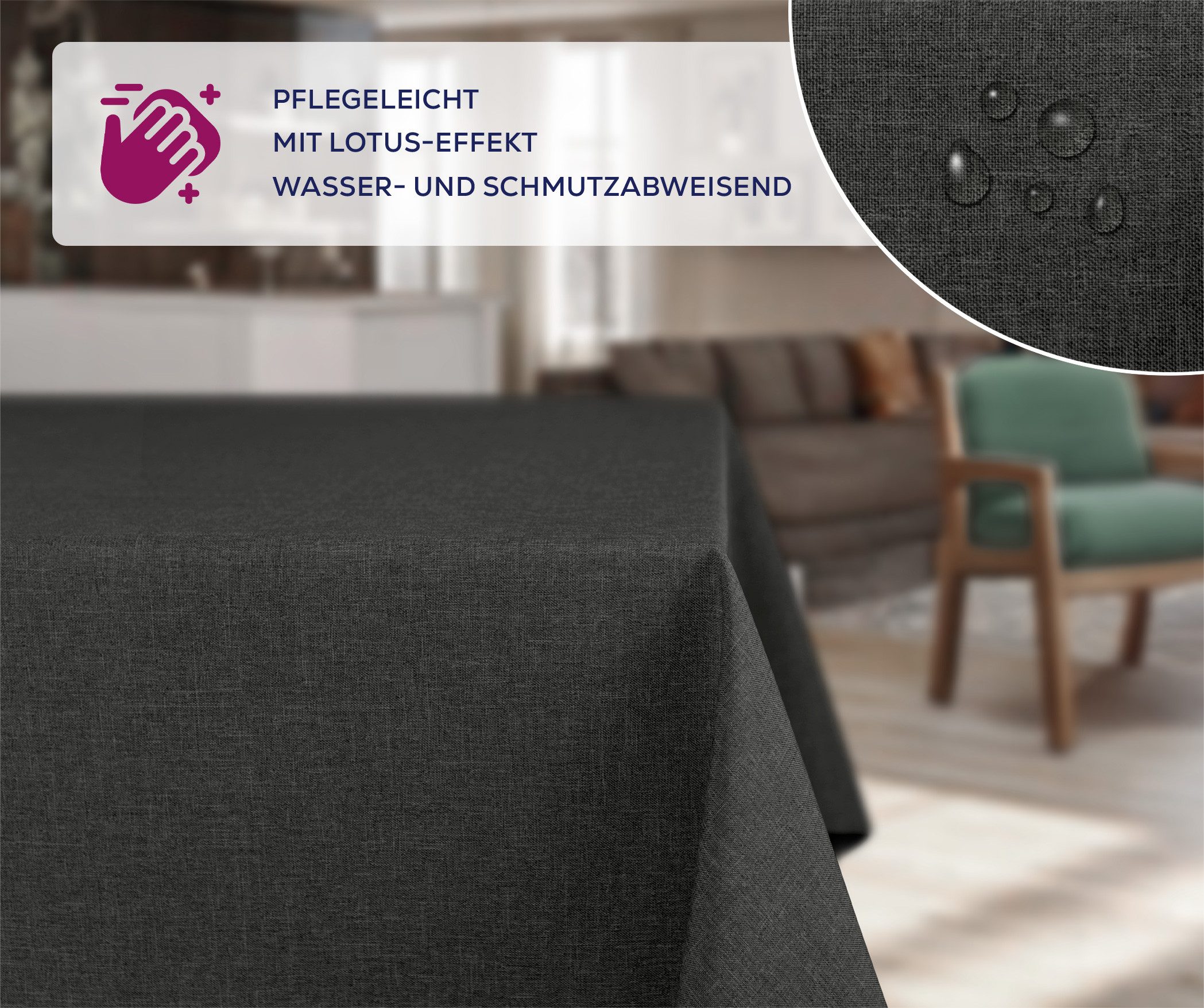Beautex Tischdecke Fleckenabweisende bügelfreie Tischdecke mit Lotuseffekt, Leinenoptik (1-tlg) – Bild 2 von 5