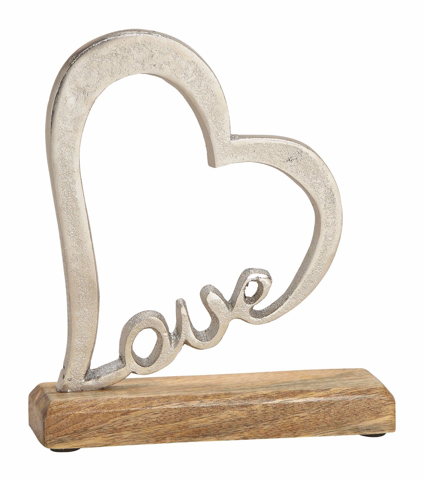 Spetebo Dekoobjekt Deko Herz aus Metall auf Holzfuß - LOVE (Stück, 1 St., Design Herz), Designer Herz aus Metall mit Mango Holz Fuß 20 x 18 cm