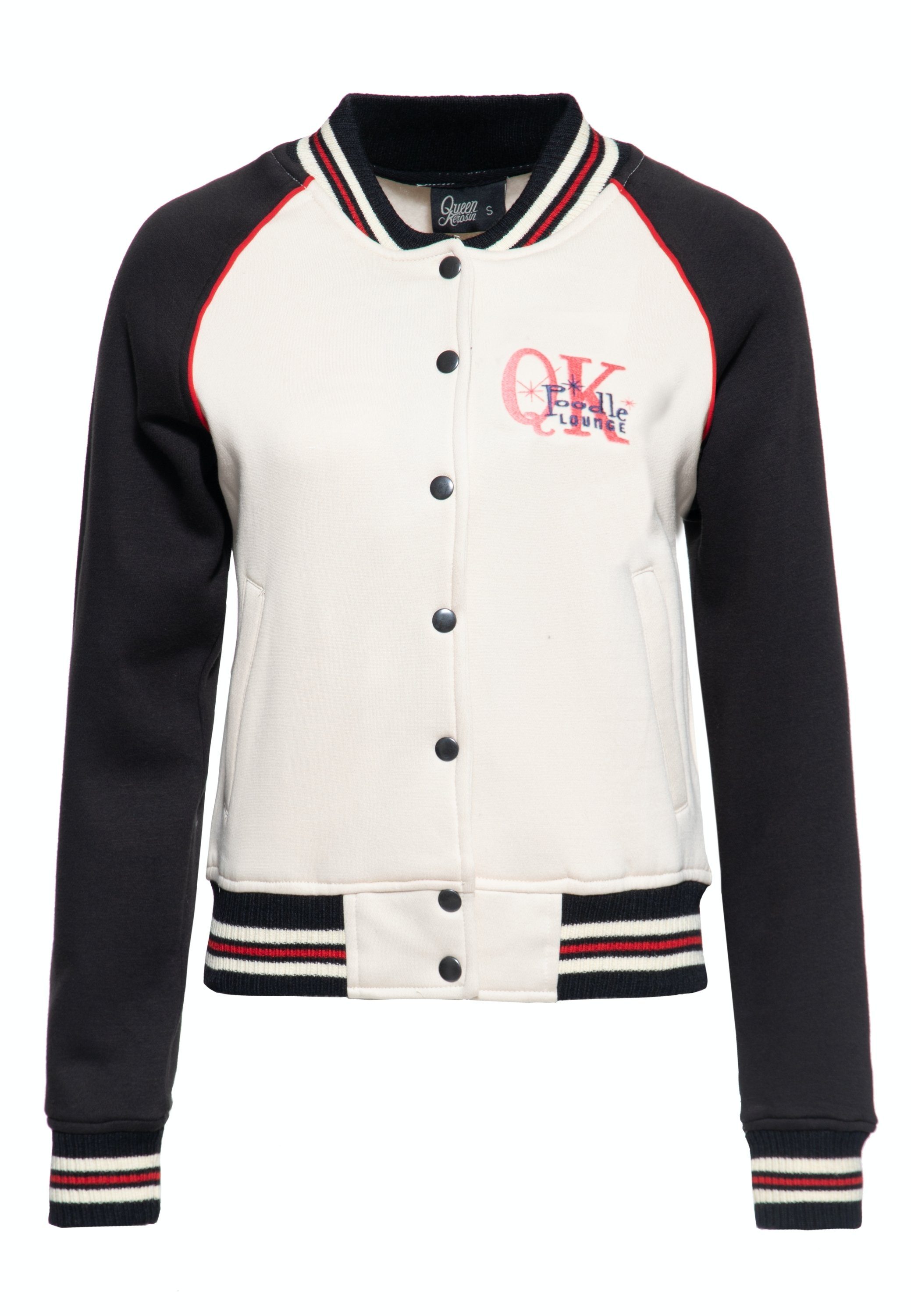 QueenKerosin Collegejacke Poodle Lounge (1-St) mit Kontrast Raglan-Ärmeln