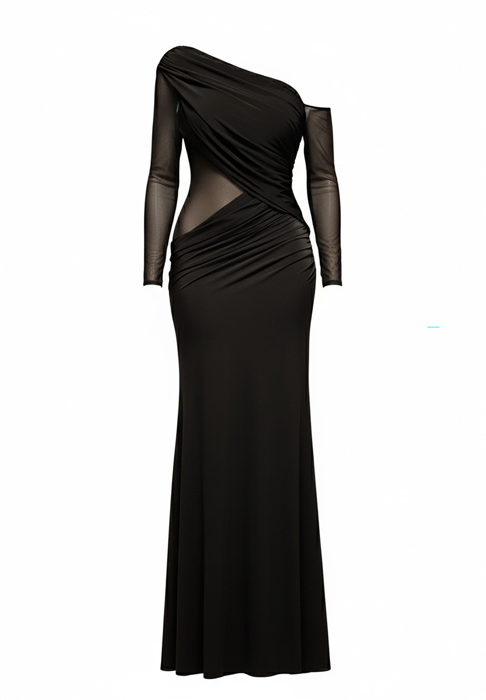 Goddiva Maxikleid Gathered Cowl Asymmetric Mesh And Soft Touch Maxi Dress L günstig online kaufen
