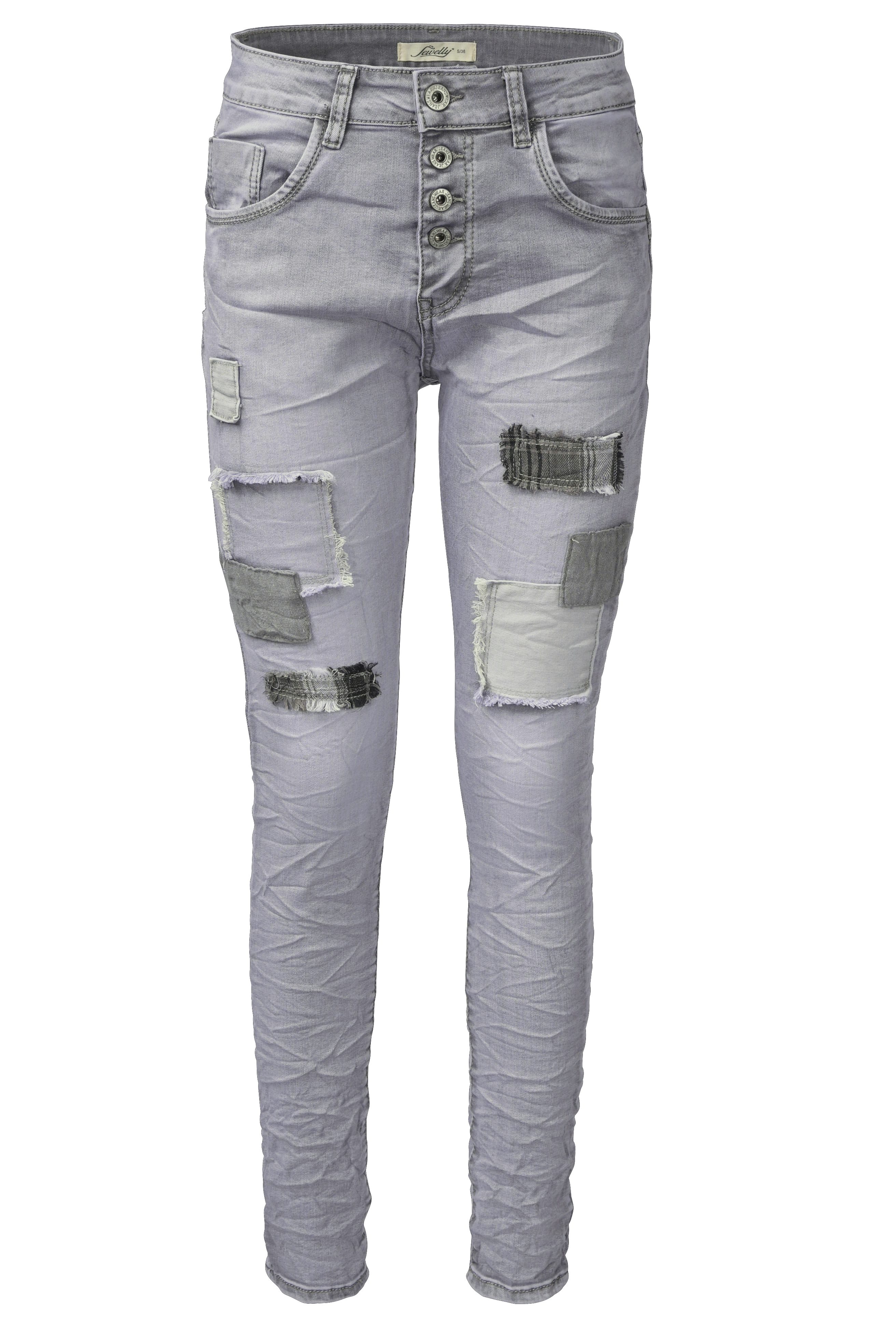 Jewelly Regular-fit-Jeans Jeans Boyfriend -Cut Patches Aufnäher
