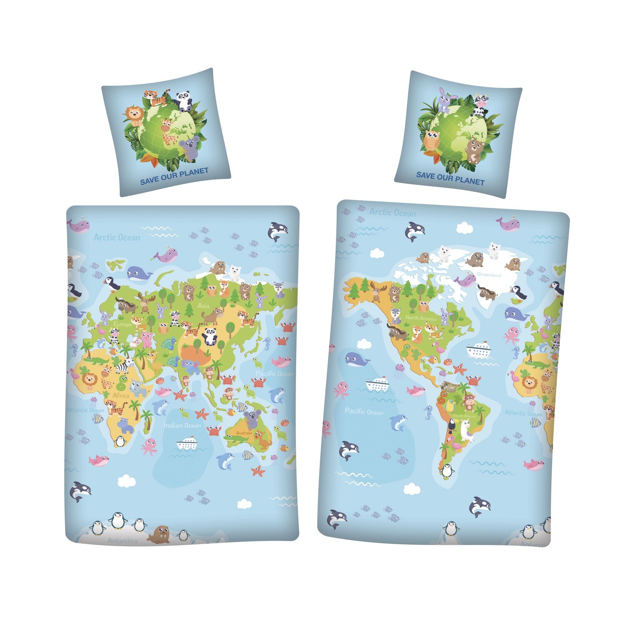 AY!Max Kinderbettwäsche Save our Planet Weltkarte günstig online kaufen