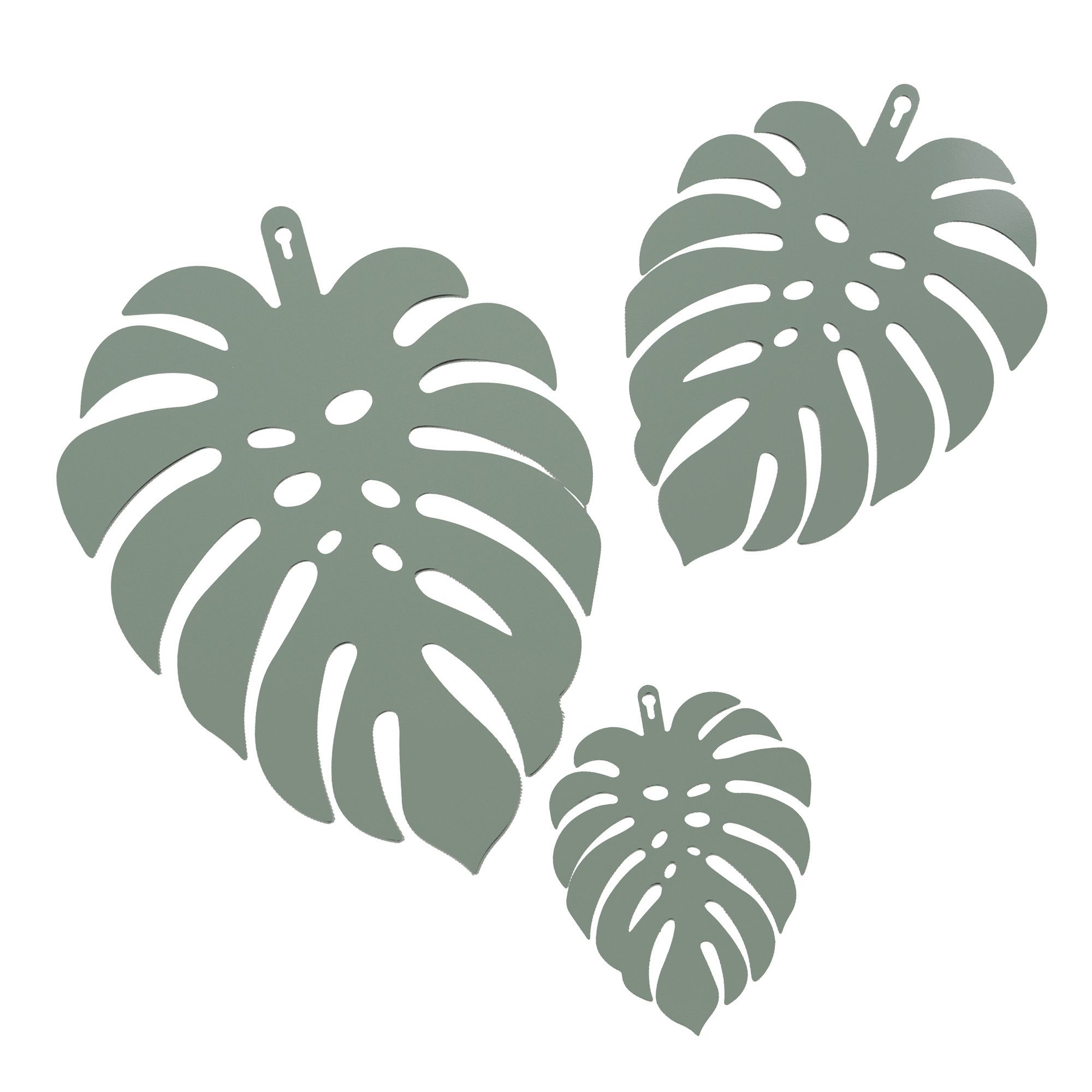 UNUS HOME Wanddekoobjekt Monstera Blätter aus Metall (3 St., 3er Set, Grün), Stilvolle Wanddekoration für Innen- und Außenbereiche