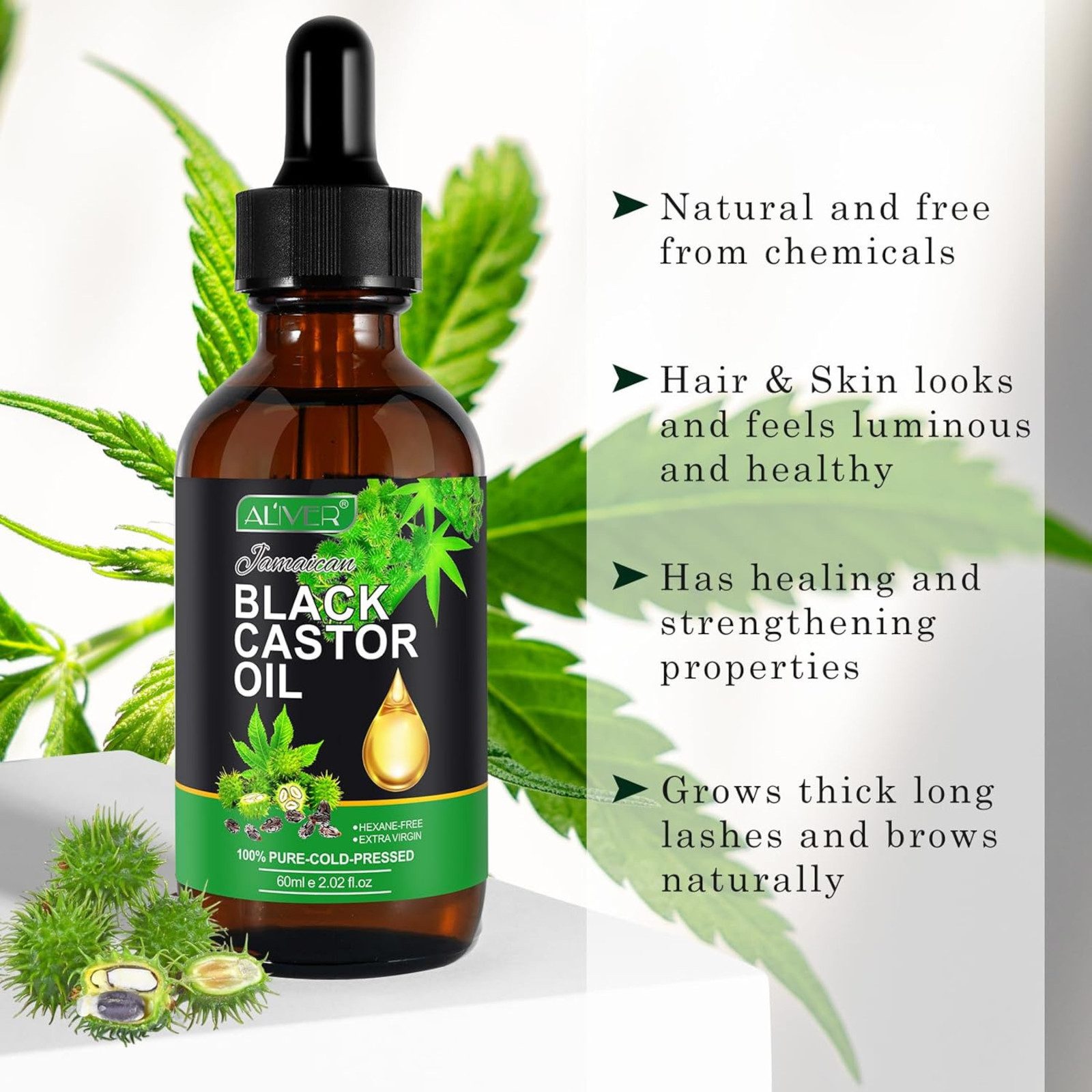 NEXGEN LUXUS SCHÖNHEIT & HAUTPFLEGE Stimulationsöl Rizinusöl Castor Öl Haut Haar Bart Wimpern Nägel Vegan Pflege 60 ml, 1-tlg., Für Geschmeidiges Haar, Weiche Haut & Gepflegte Wimpern