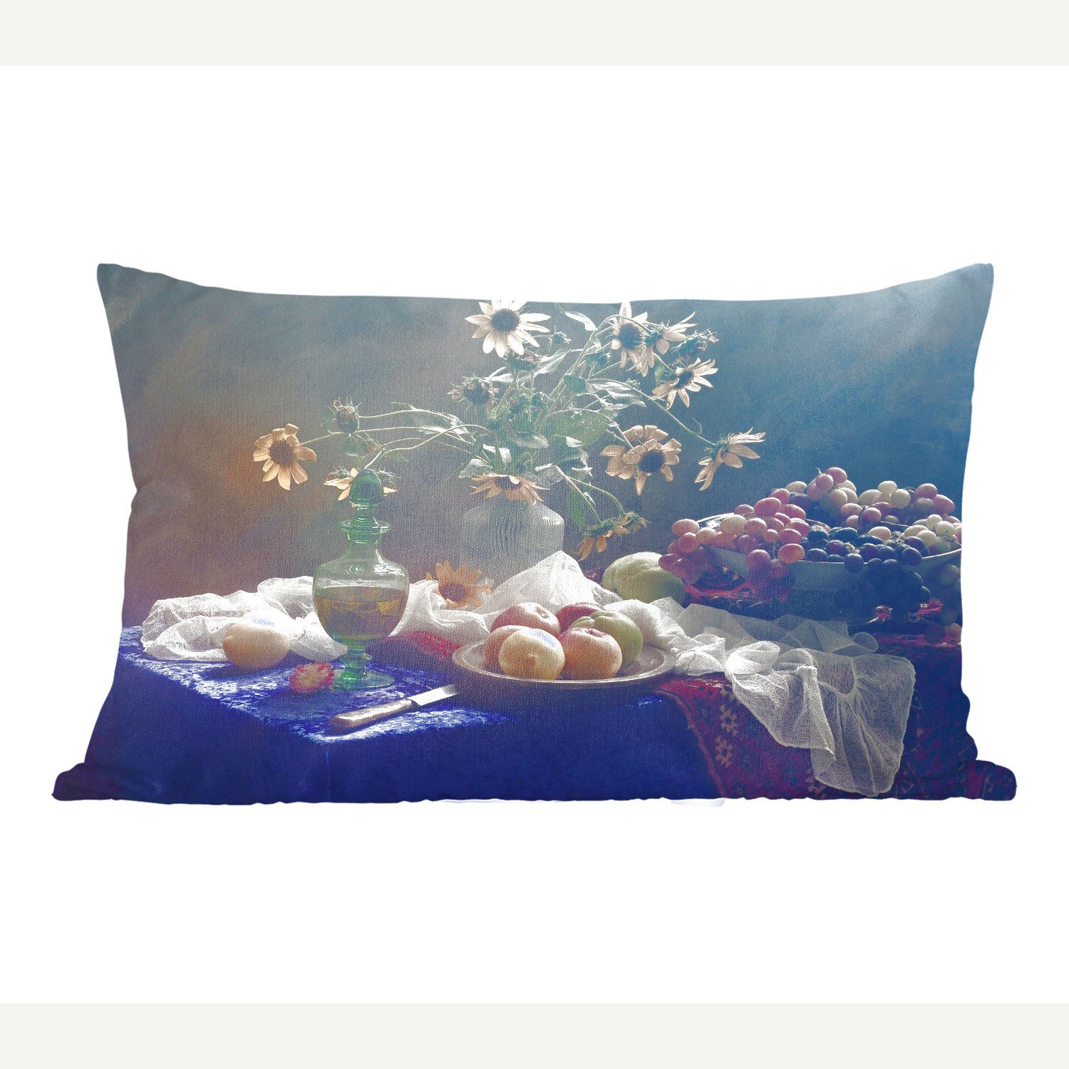 - - - Kunst MuchoWow Dekokissen Stilleben Schlafzimmer Dekoration, Wohzimmer Zierkissen, mit Malerei, - Füllung, Weintrauben - Sonnenblumen Dekokissen Obst