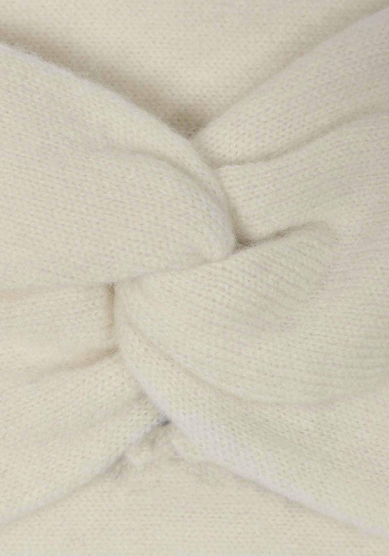 Knoten Cashmere, weiß Feinstrick Stirnband vorn, Zwillingsherz