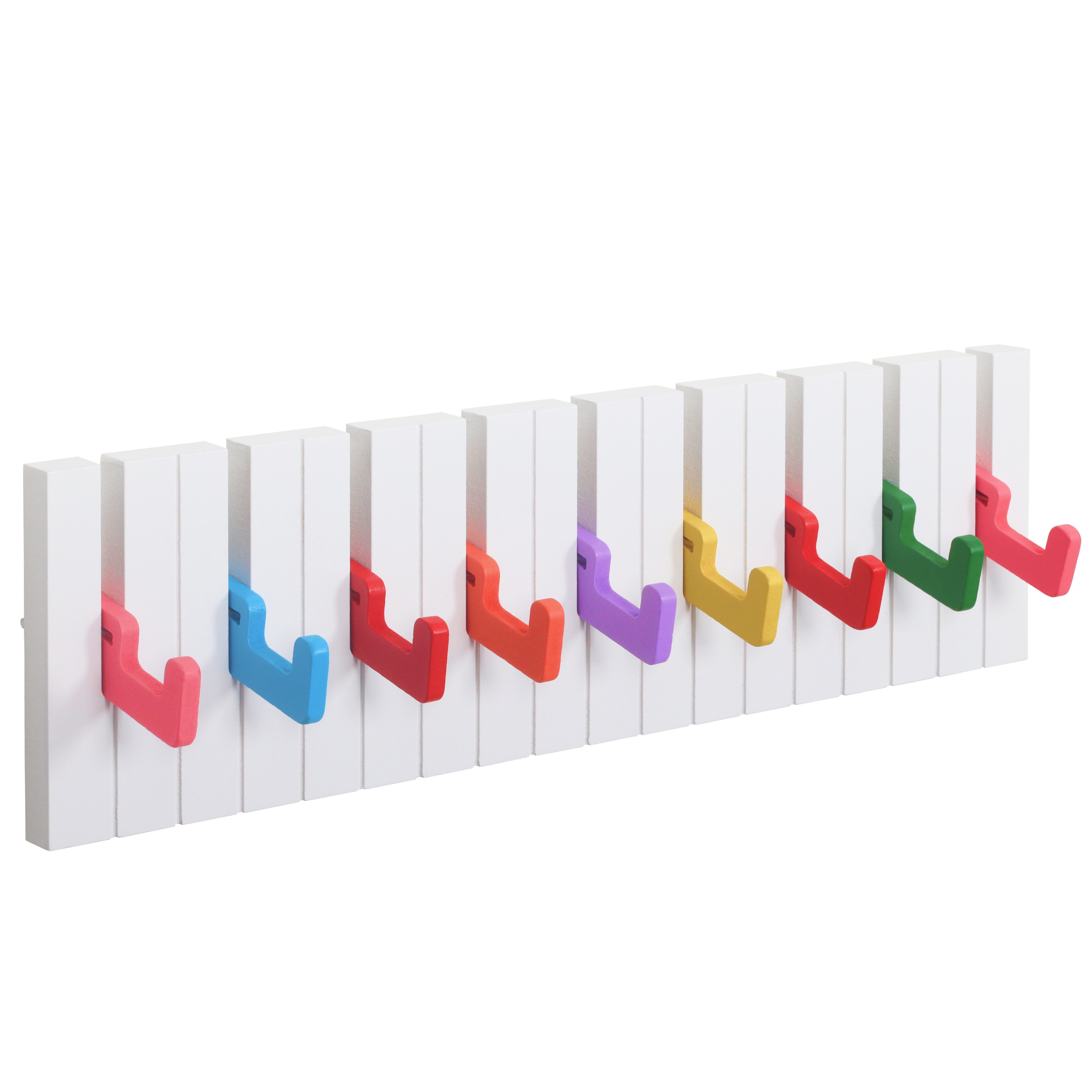 RICOO Garderobenleiste Garderobe Garderobenhaken Wandgarderobe mit Haken Kleiderhaken Kinder (9 Haken zum ausklappen, WM1885-L, 1 St., Wand Leiste Hakenleiste Kindergarderobe zum aufhängen Kleider hängen), Flur Garderobeleiste Flurgarderobe Wandhaken klappbar Hacken Holz Weiß