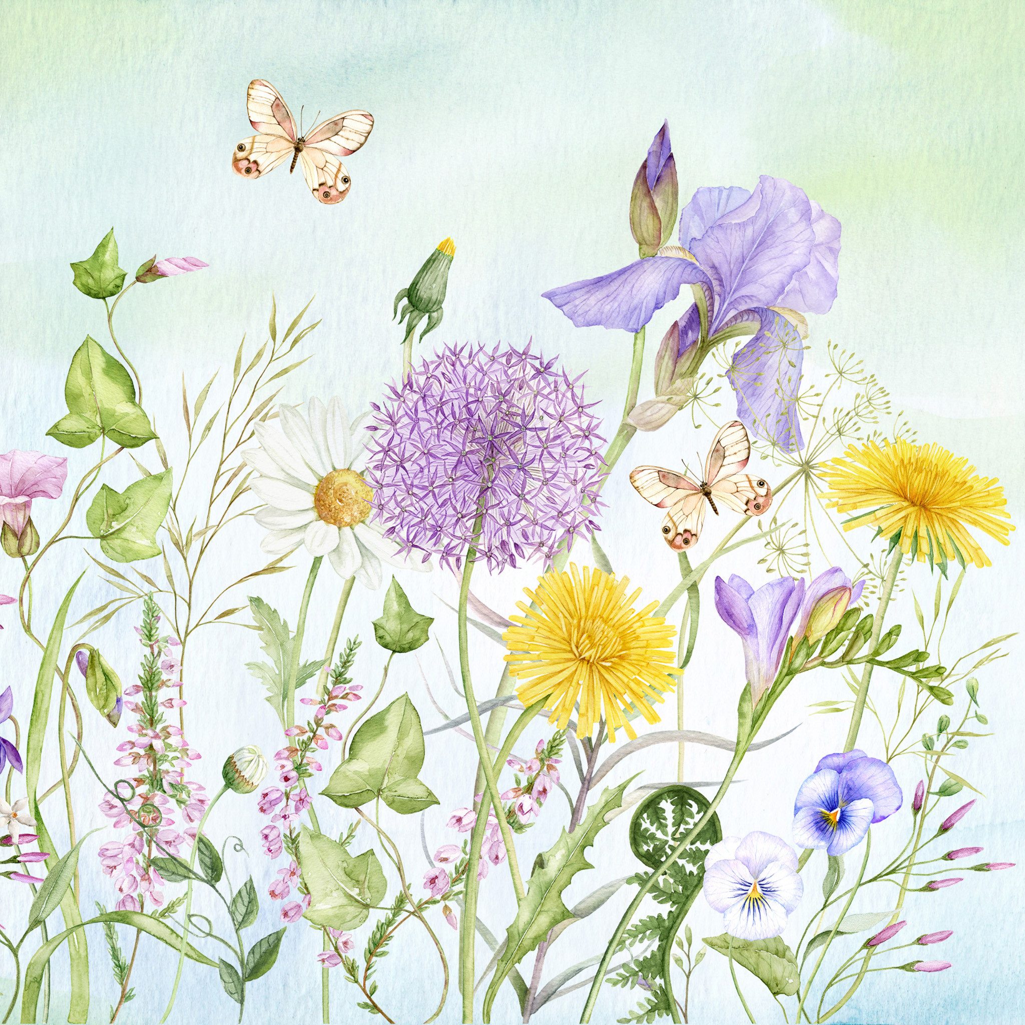 ti-flair Papierserviette, Servietten Papier 33x33cm 3-lag. mit Wildblumen Motiv 20 Stück