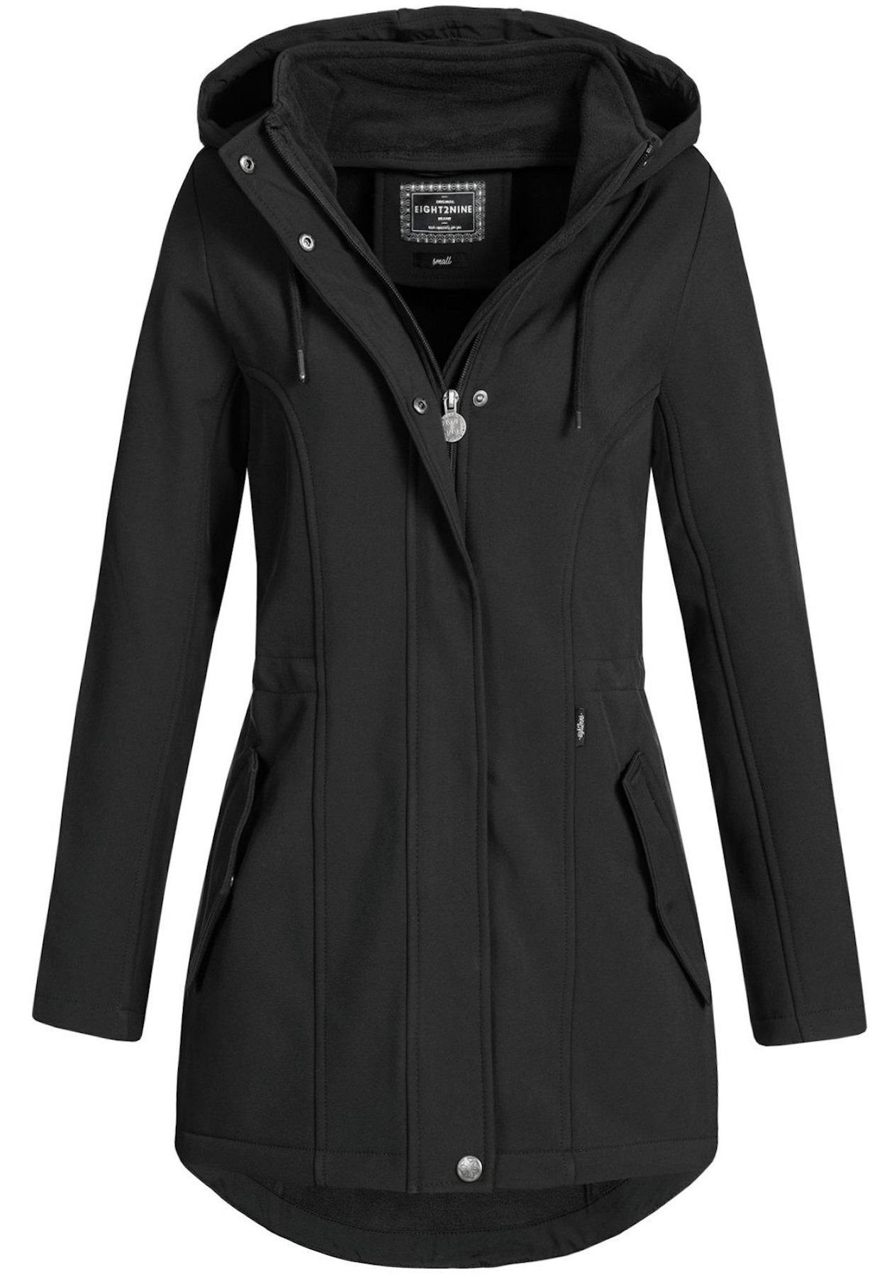 Eight2Nine Softshelljacke mit Kapuze, 2-Wege-Reißverschluss, antailliert