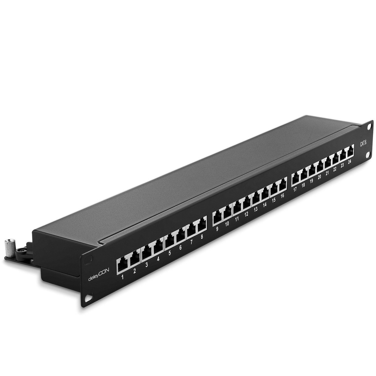 deleyCON CAT 6 Patchpanel 24 Port 19" Rack Server geschirmt 24x RJ45 Netzwerk-Patch-Panel