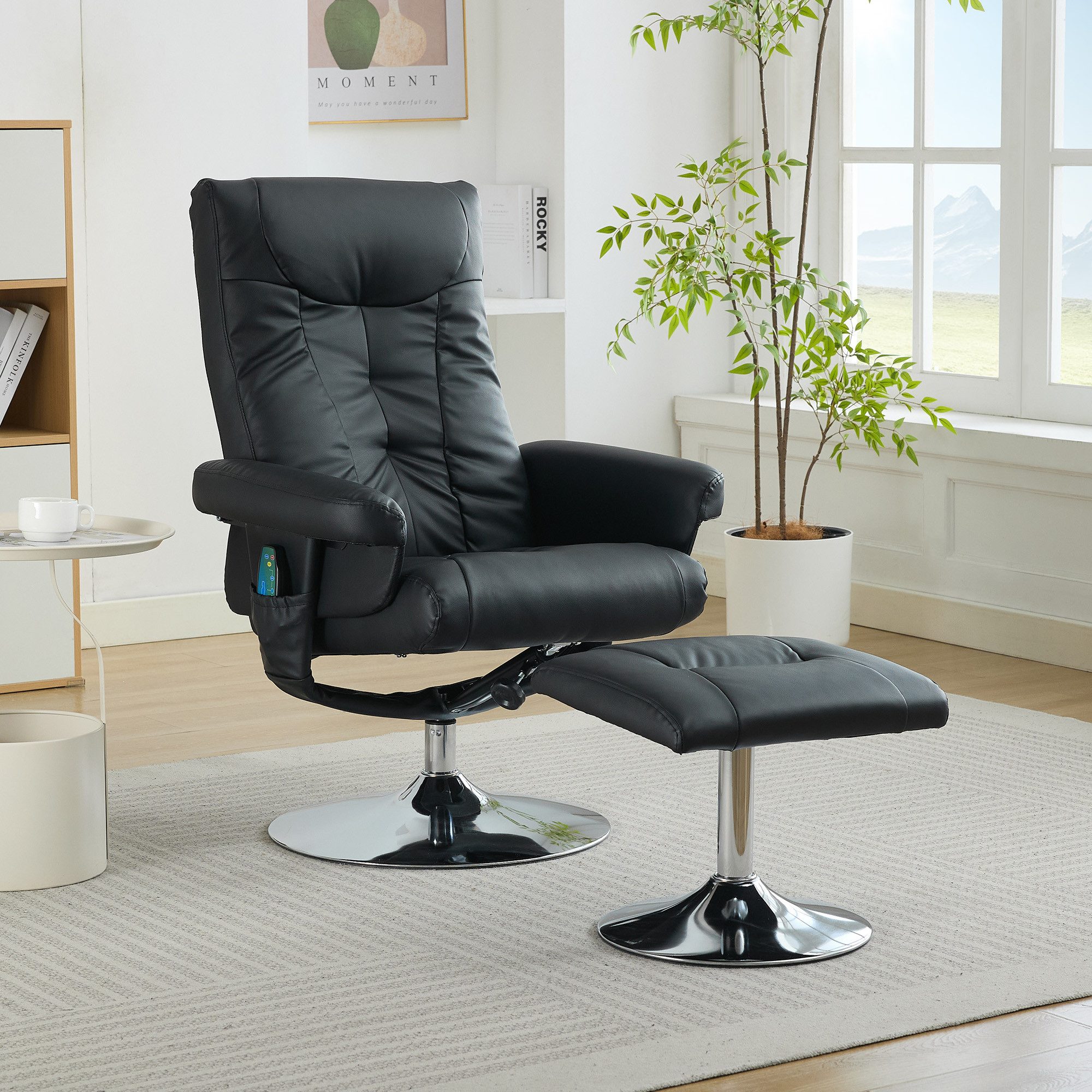 REDOM Massagesessel Relaxliege mit Fußhocker (Relaxsessel mit 5-Punkte-Massage & Heizfunktion, 140° neigbar und 360° drehbar., Relaxsessel mit Hocker), mit Relaxfunktion