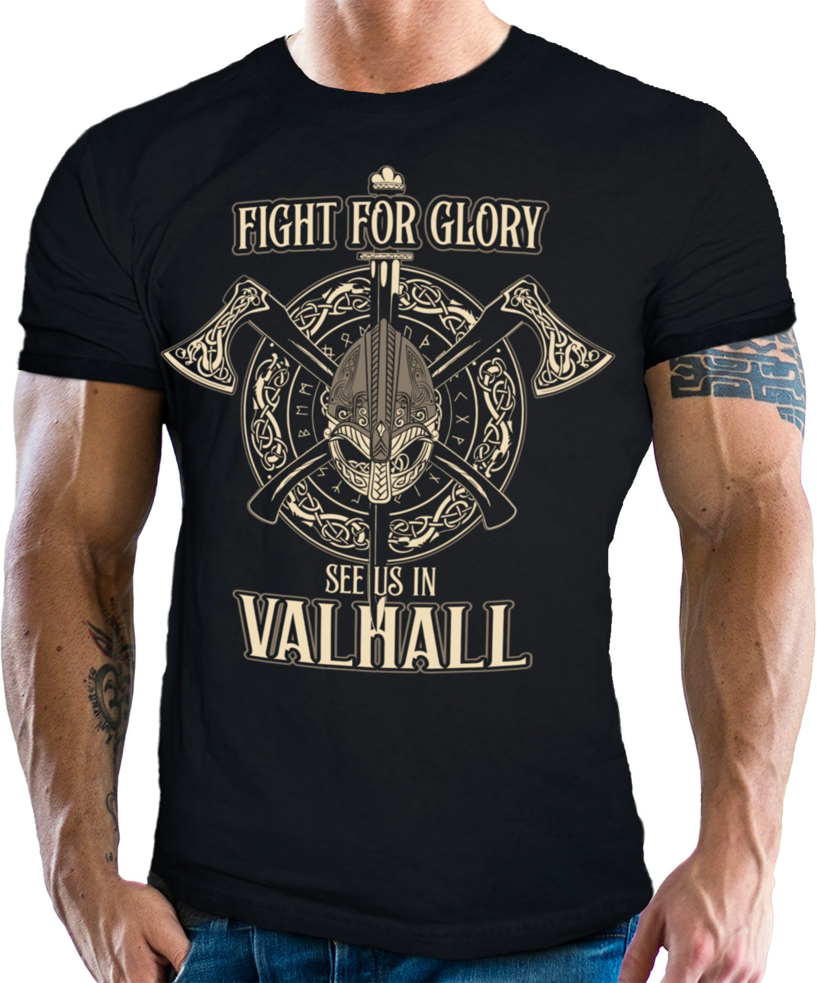 LOBO NEGRO® T-Shirt für den Wikinger Fan: Fight for Glory, see us in Valhall