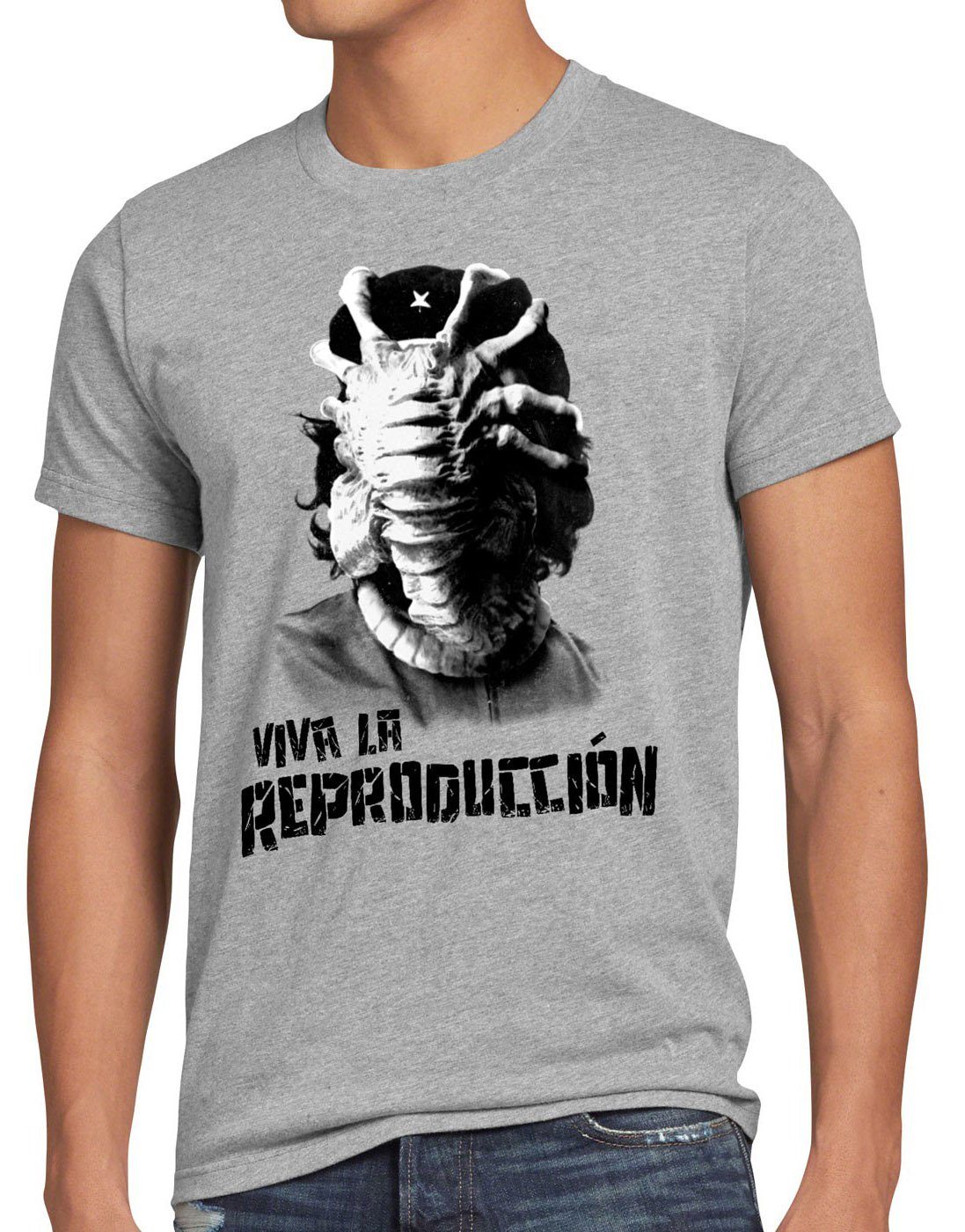 style3 Print-Shirt Herren T-Shirt Viva Facehugger alien che guevara revolution kuba xenomorph kino grau meliert