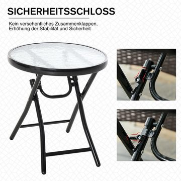 Outsunny Gartentisch Beistelltisch Bistrotisch mit Glasplatte klappbar Metall schwarz (Set, 1-St., runder Glastisch), Ø45 x 50H cm