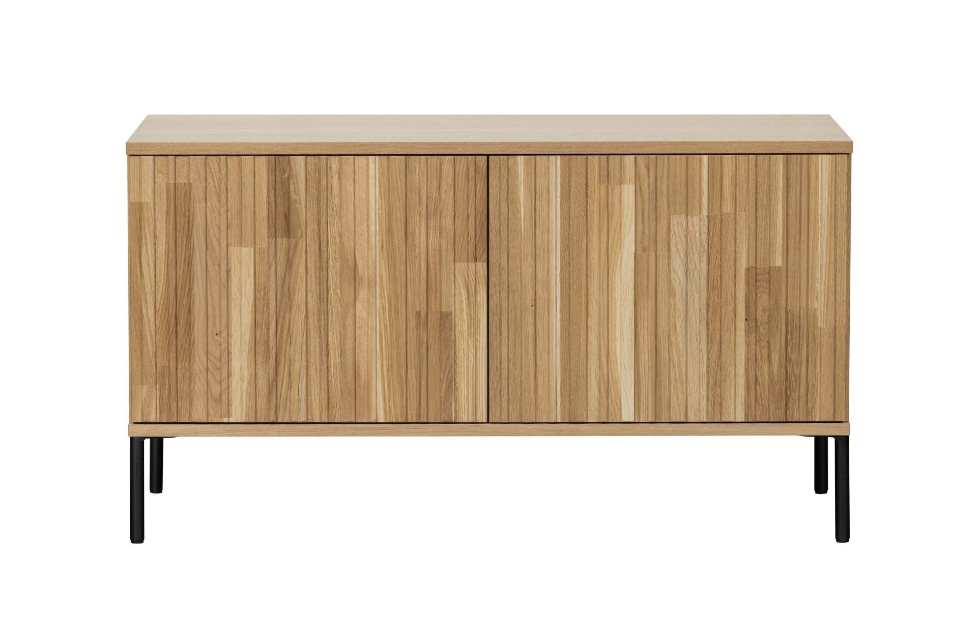 WOOOD TV-Board Gravure aus Eichenholz 100 cm, Natur, Push-to-Open-System
