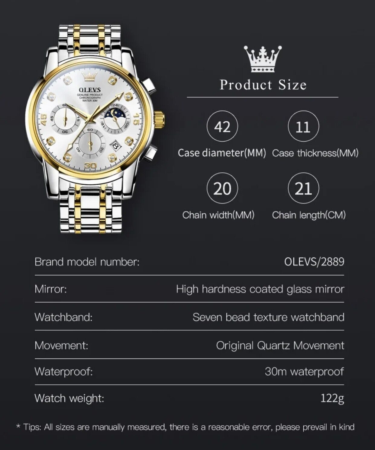 OLEVS Quarzuhr Herrenuhr Olevs Silber/Silber Chronograph Sportlich Edelstahl 2889 – Bild 5 von 5