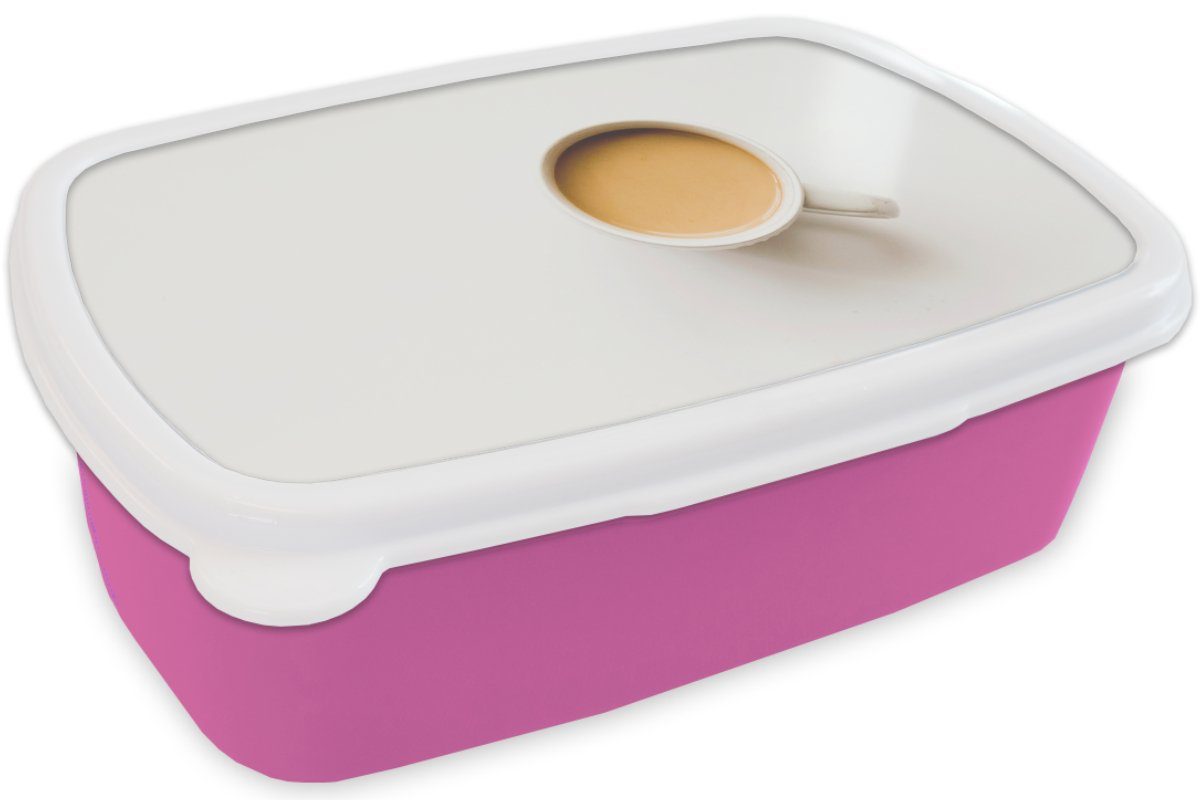 Kinder, - Kunststoff Lunchbox Mädchen, Erwachsene, Brotdose (2-tlg), MuchoWow - Snackbox, Brotbox Weiß Braun, für Kunststoff, Kaffee rosa