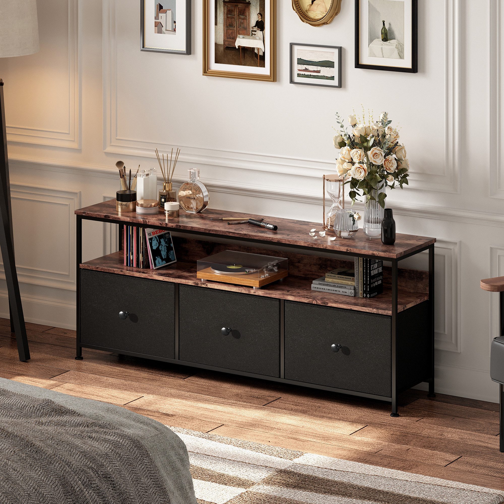 BELUPAI Lowboard TV Schrank mit LED und Schubladen (Set, 1 St., Fernsehschrank Kommode mit 3 Schubladen aus Stoff), für Fernseher Bis Zu 40 Zoll, für Wohnzimmer – Bild 3 von 5