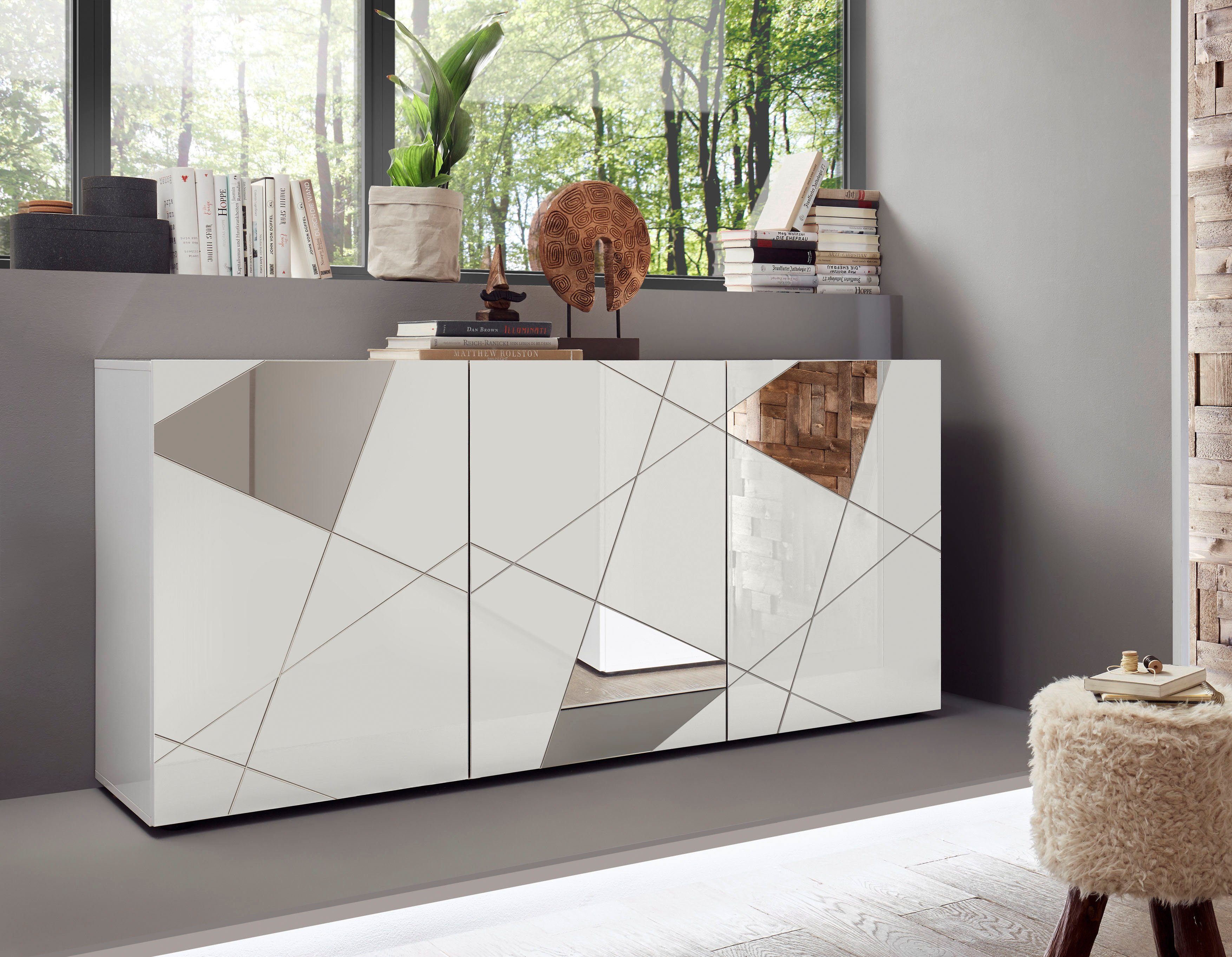 Home affaire Sideboard Vittoria, Breite 181 cm, Front mit Siebdruck und Spiegel