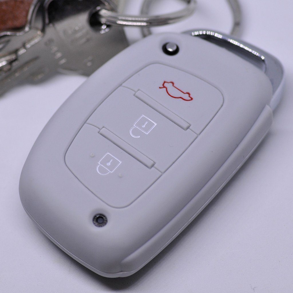 mt-key Schlüsseltasche Autoschlüssel Softcase Silikon Schutzhülle Grau, für Hyundai i10 i20 i40 ix25 ix35 Tucson Accent Ioniq Sonata Santa Fe