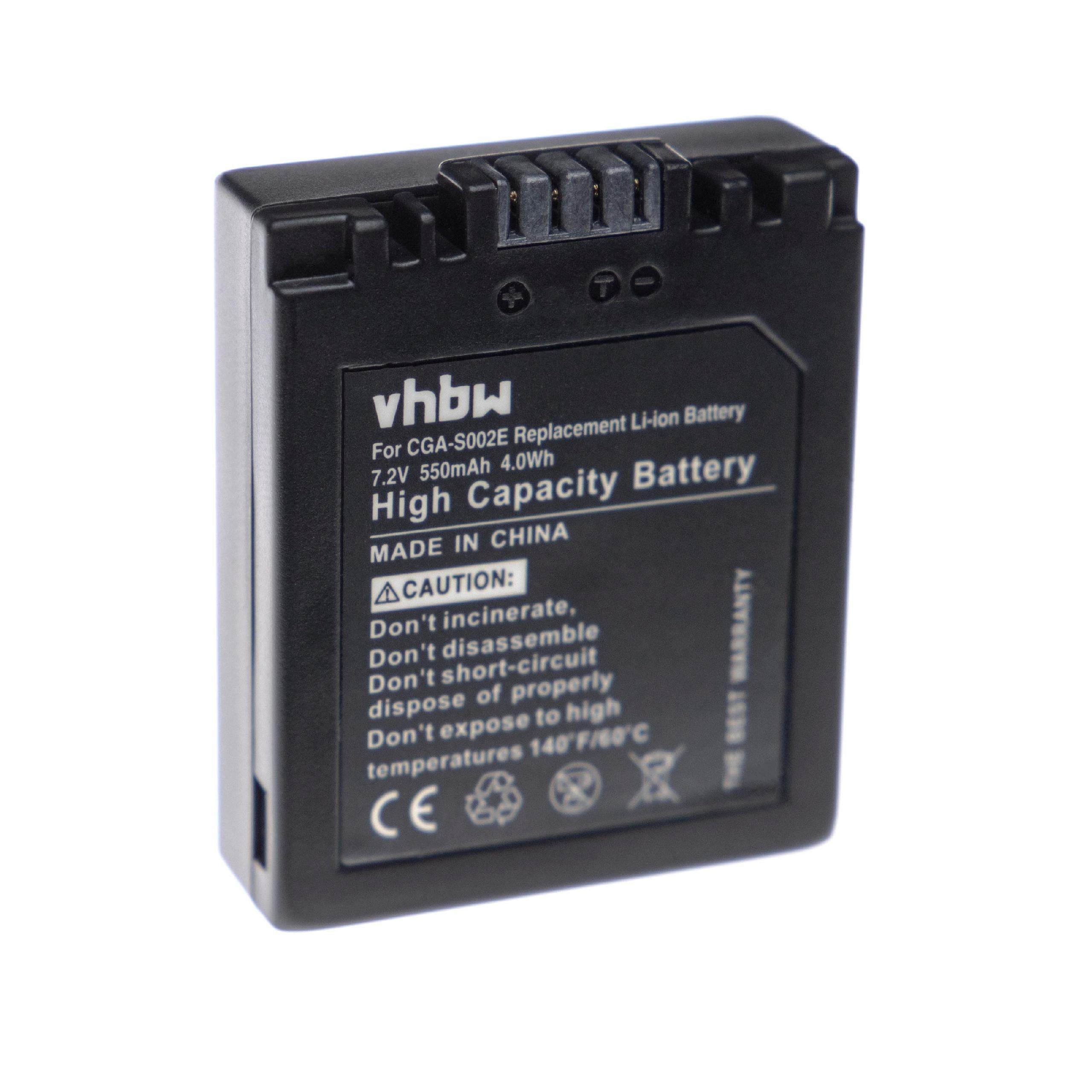 vhbw CGA-S002E/1B, 550 Kamera-Akku Panasonic mAh CGA-S002A/1B, Li-Ion für Ersatz V) für (7,2