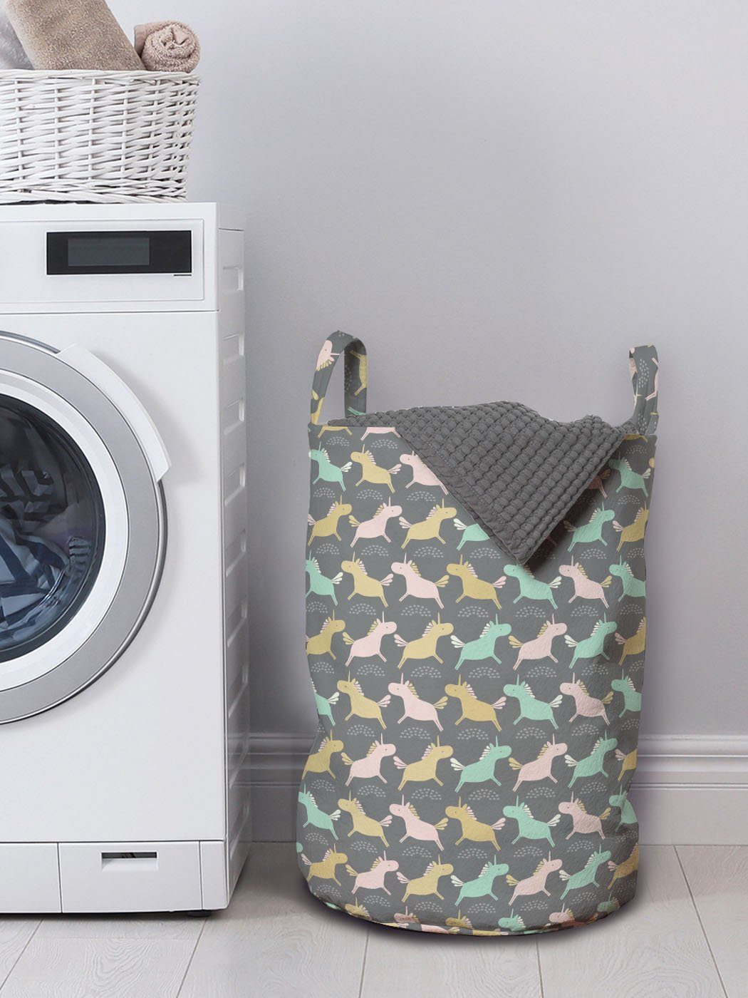 Pastelltöne Einhorn Waschsalons, Muster Griffen Abakuhaus mit für Wäschekorb Wäschesäckchen Kordelzugverschluss