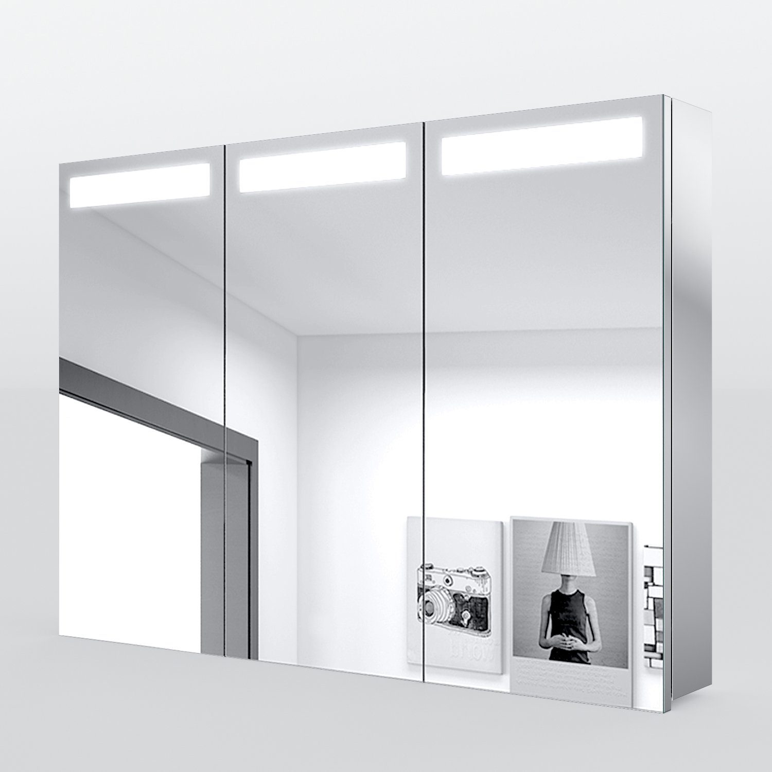 LED Badezimmerspiegelschrank SONNI Edelstahl Bad Beleuchtung Badezimmerspiegelschrank Spiegelschrank mit 90x65x13cm 3-türig