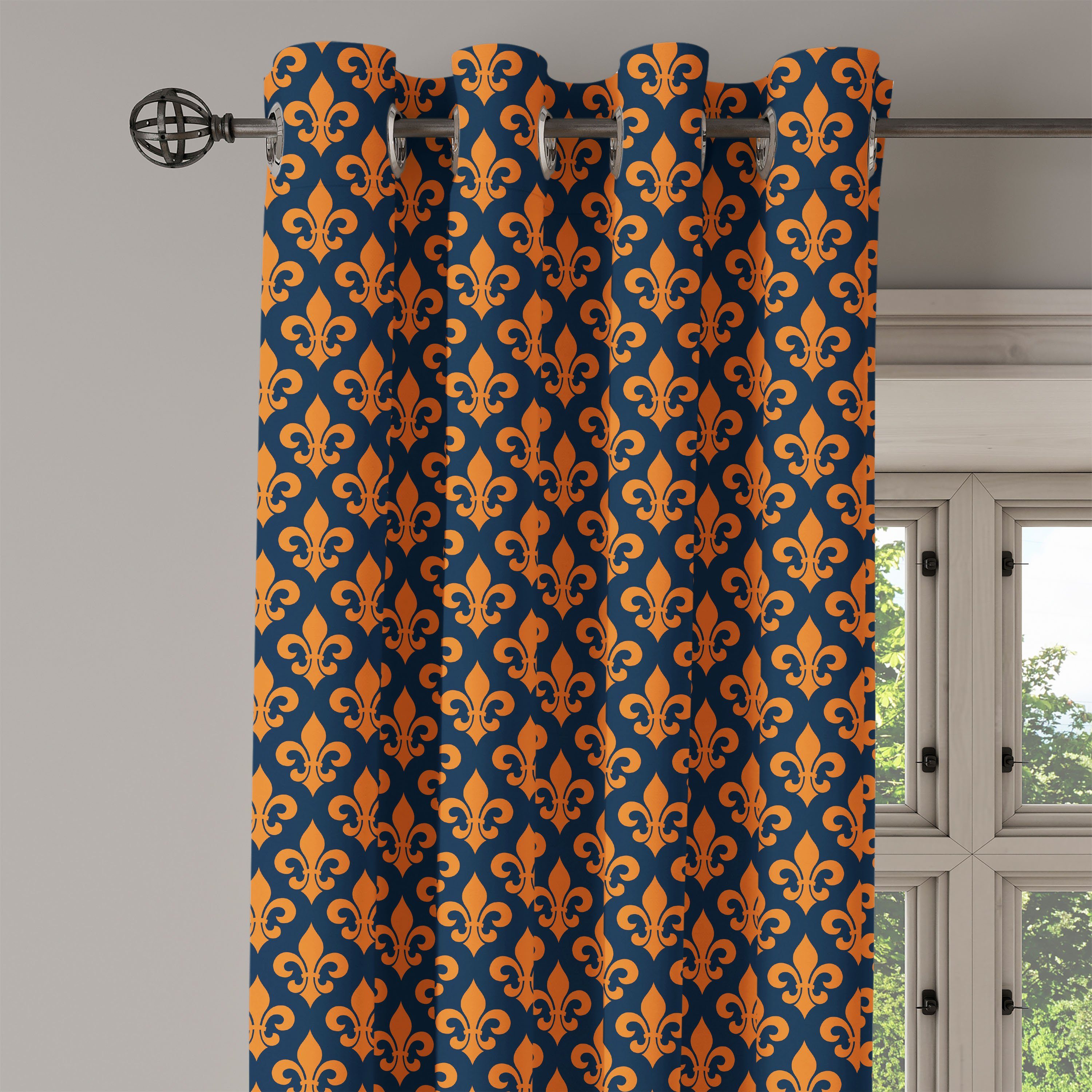 Gardine Dekorative 2-Panel-Fenstervorhänge für Schlafzimmer De heraldischen Fleur Wohnzimmer, Orange Abakuhaus, Lis