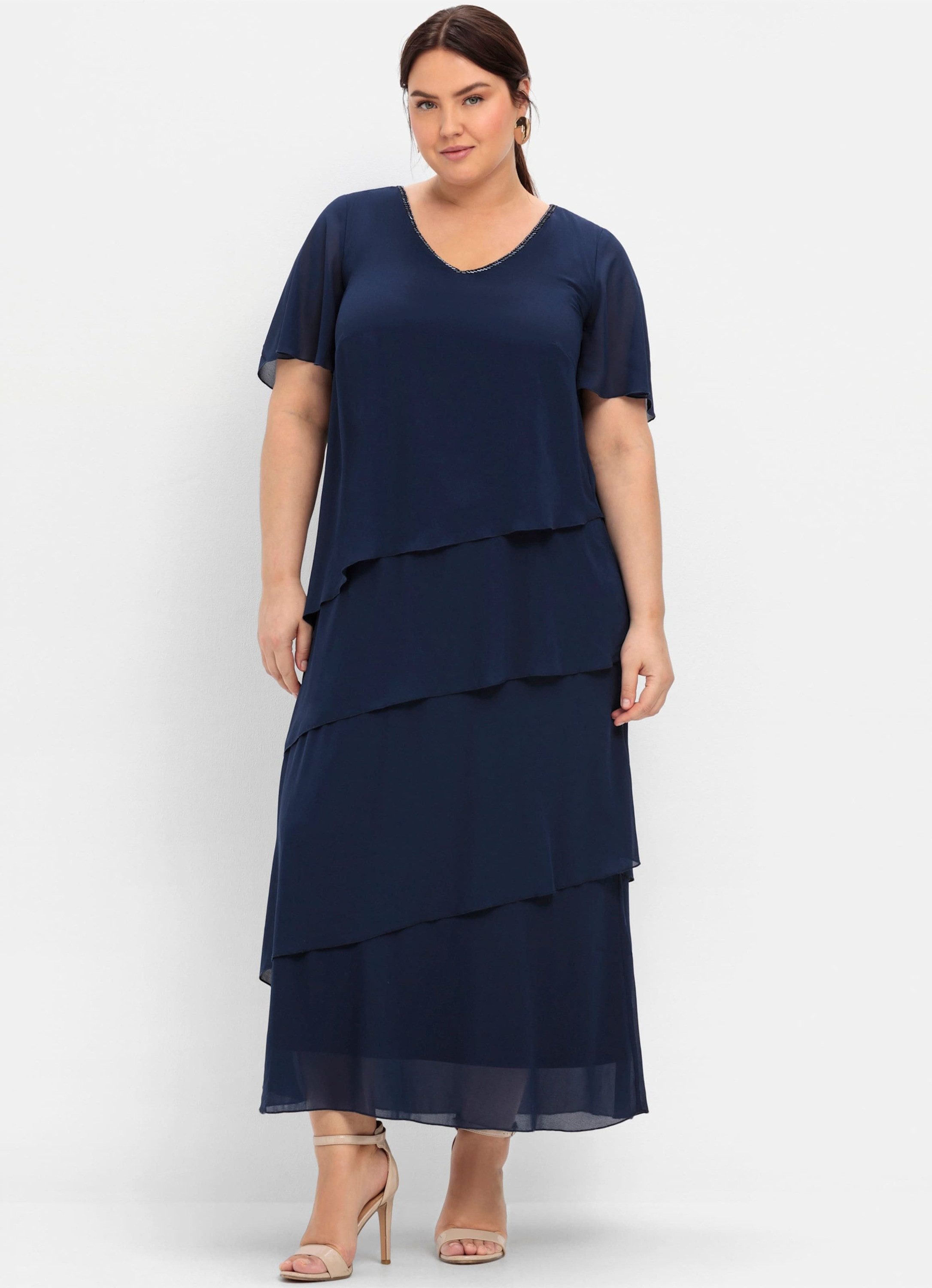 Sheego Etuikleid Abendkleid Kurzarm in Maxi-Länge