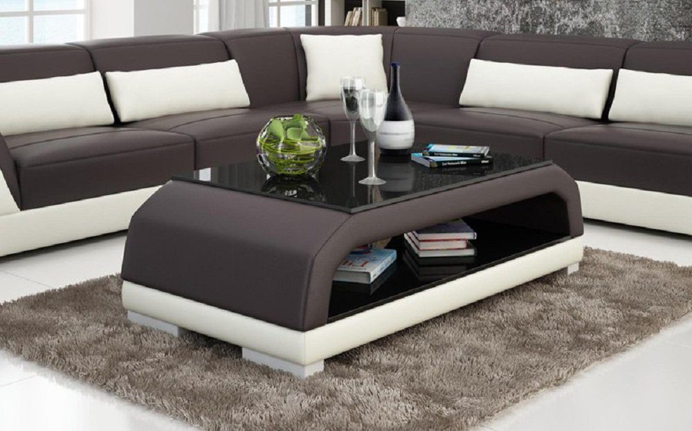 JVmoebel Glastisch Tische Sofa Tisch Leder Couchtisch Beistell Couchtisch Couch Braun/Beige Design