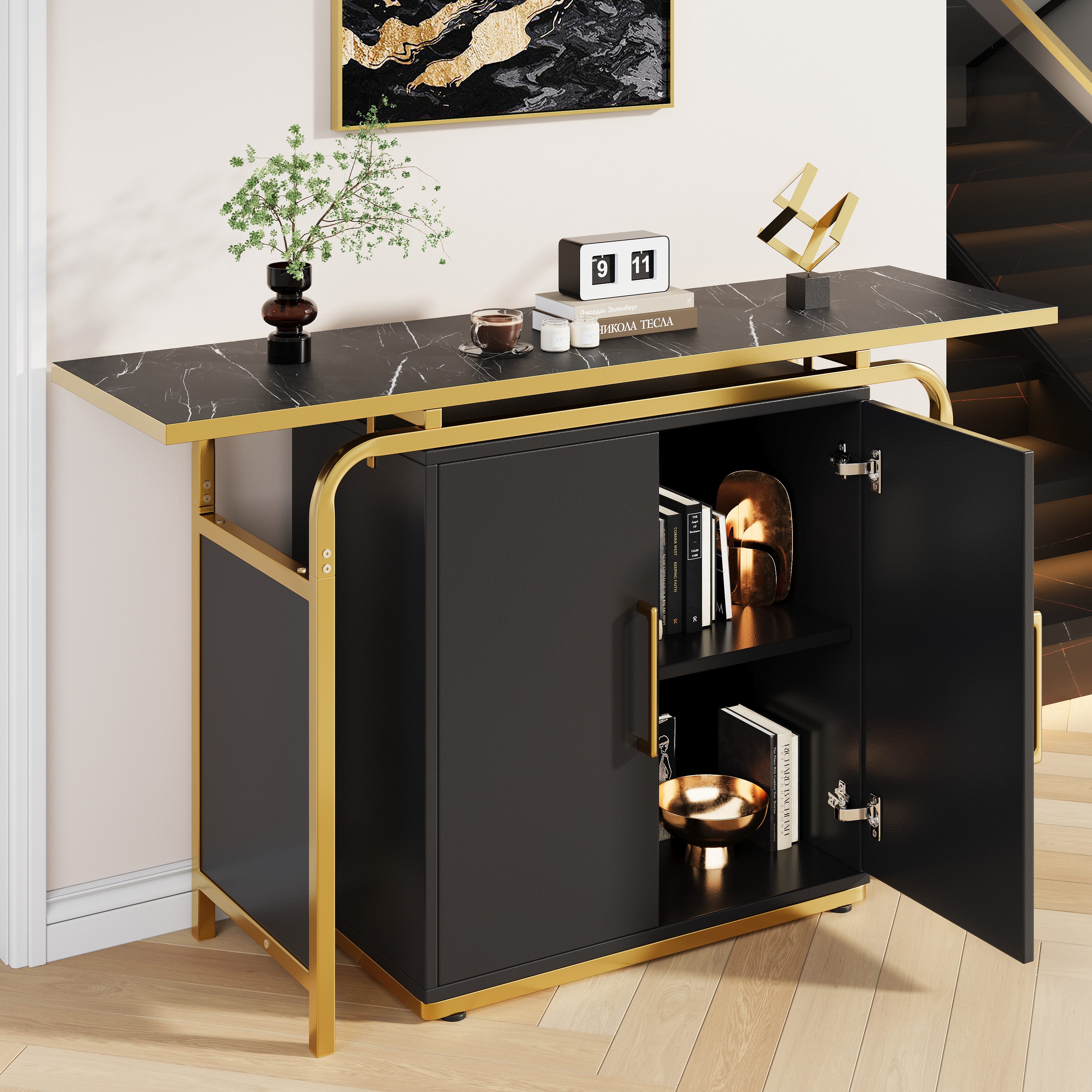 Flieks Sideboard mit einem goldgerahmten Tisch günstig online kaufen