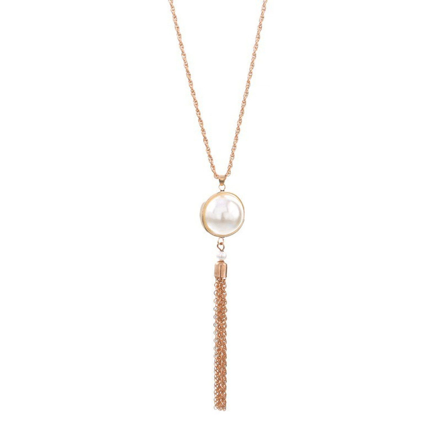 KARMA Lange Kette Damen Perlenkette lang 71 cm Silber od. Gold (Geschenk für Frauen, 1-tlg., Perlen Damenhalskette modern), Kette Pulloverkette