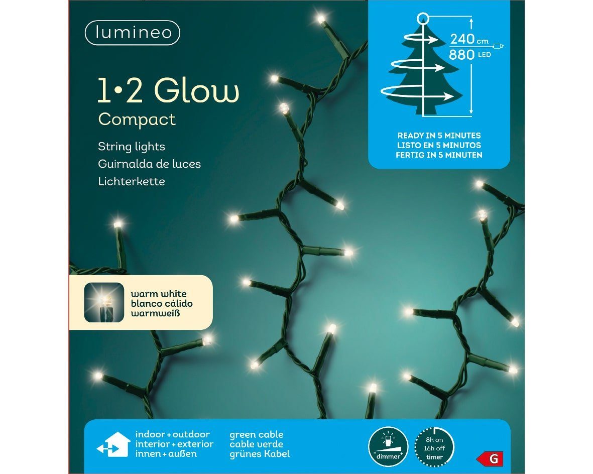 Lumineo LED-Lichterkette Lichterkette 1-2 Glow Compact 880 LED 2,4 m warm  weiß, grünes Kabel, Indoor & Outdoor, IP44-geschützt, dimmbar, 8h-Timer,  Weihnachten