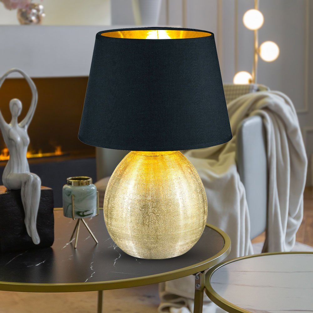 etc-shop LED Tischleuchte, Leuchtmittel inklusive, Farbwechsel, Tisch Fernbedienung Stoff Beleuchtung goldfarbig Warmweiß, Lampe Set im