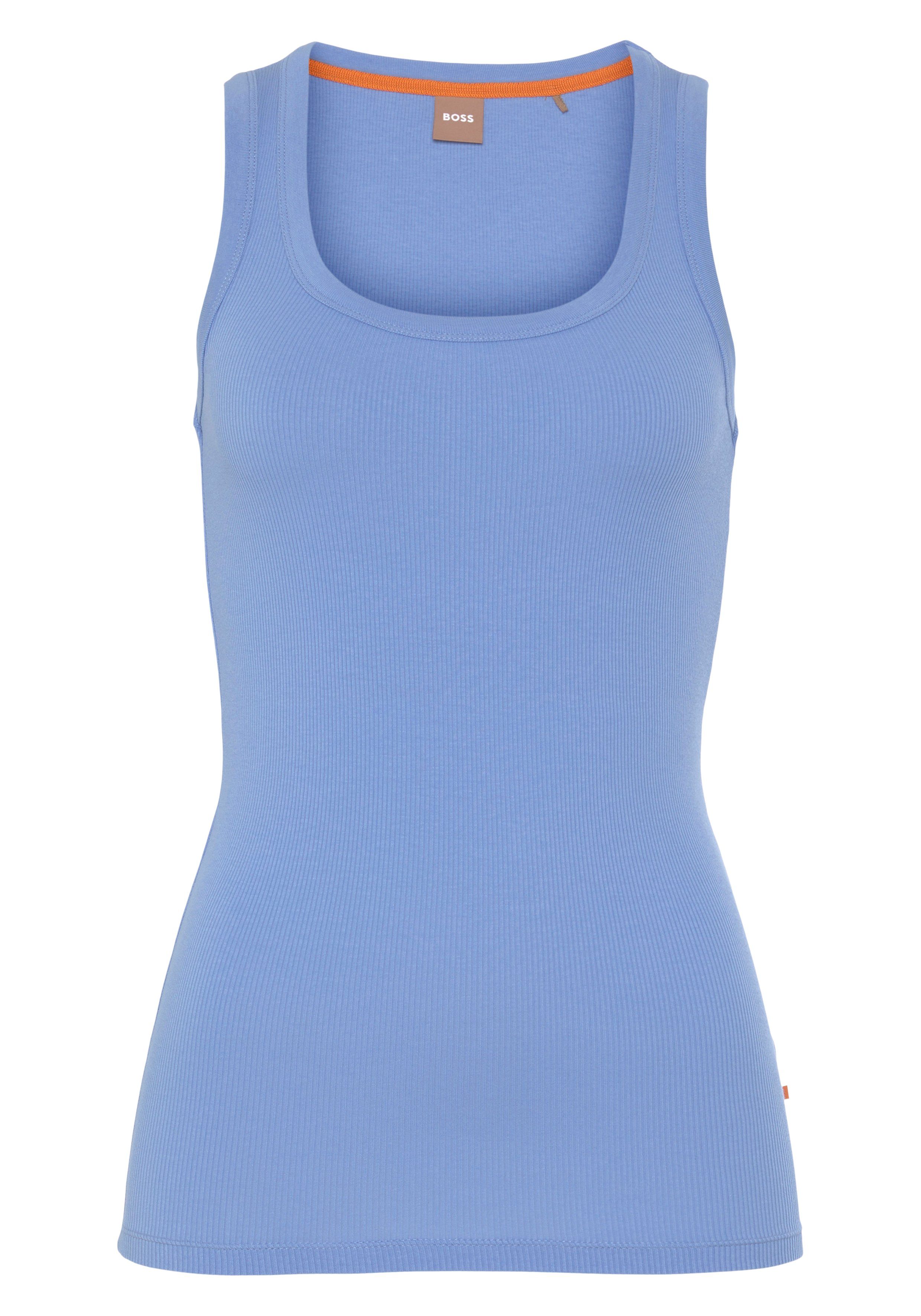 BOSS ORANGE Muskelshirt mit BOSS Markenstreifen innen Open_Blue | Rundhalsshirts