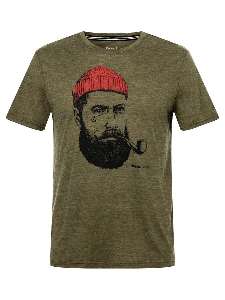 SUPER.NATURAL T-Shirt Graphic Sailor - Merinowollmix - olivegrün Herren
