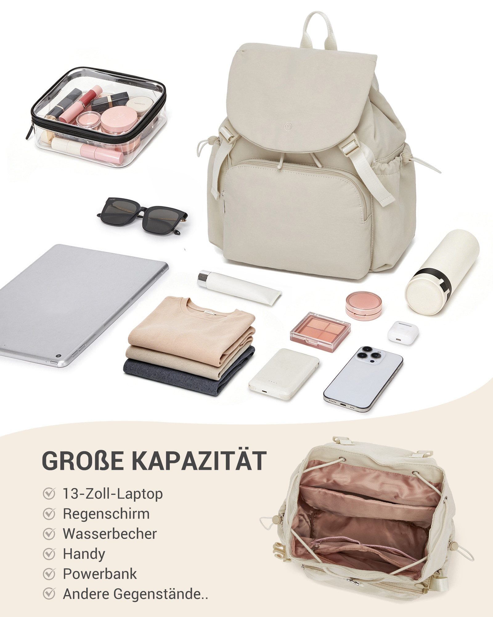 Miss Lulu Rucksack Leichter Rucksack Damen – Kompakter Cityrucksack mit 13" Laptopfach – Bild 4 von 5